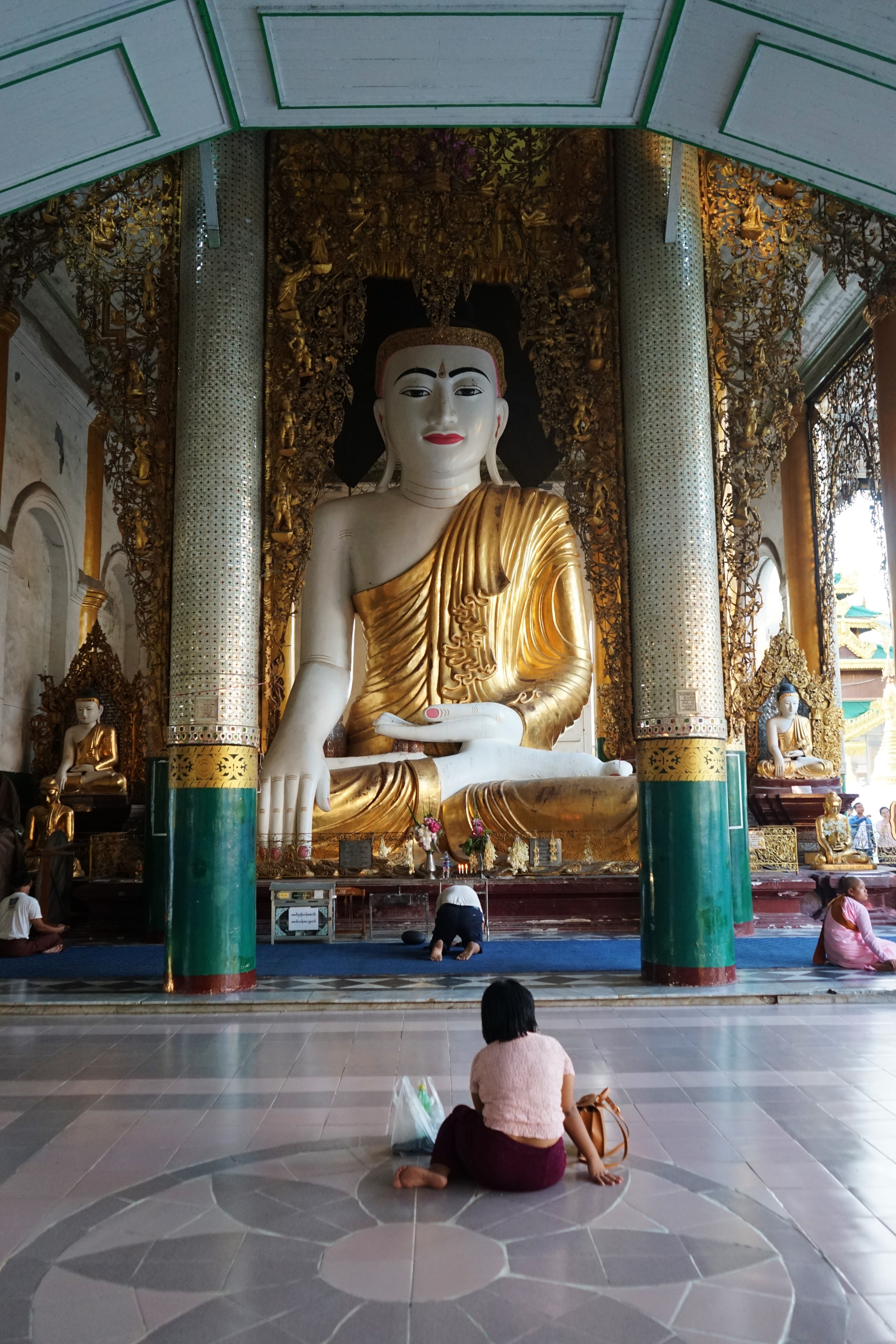 religion, belief, yangon, male likeness, gold, yangon-myanmar, rear view, asia, sitting, burma, people, sculpture, representation, buddhist, spiritual, Phone HD Wallpaper