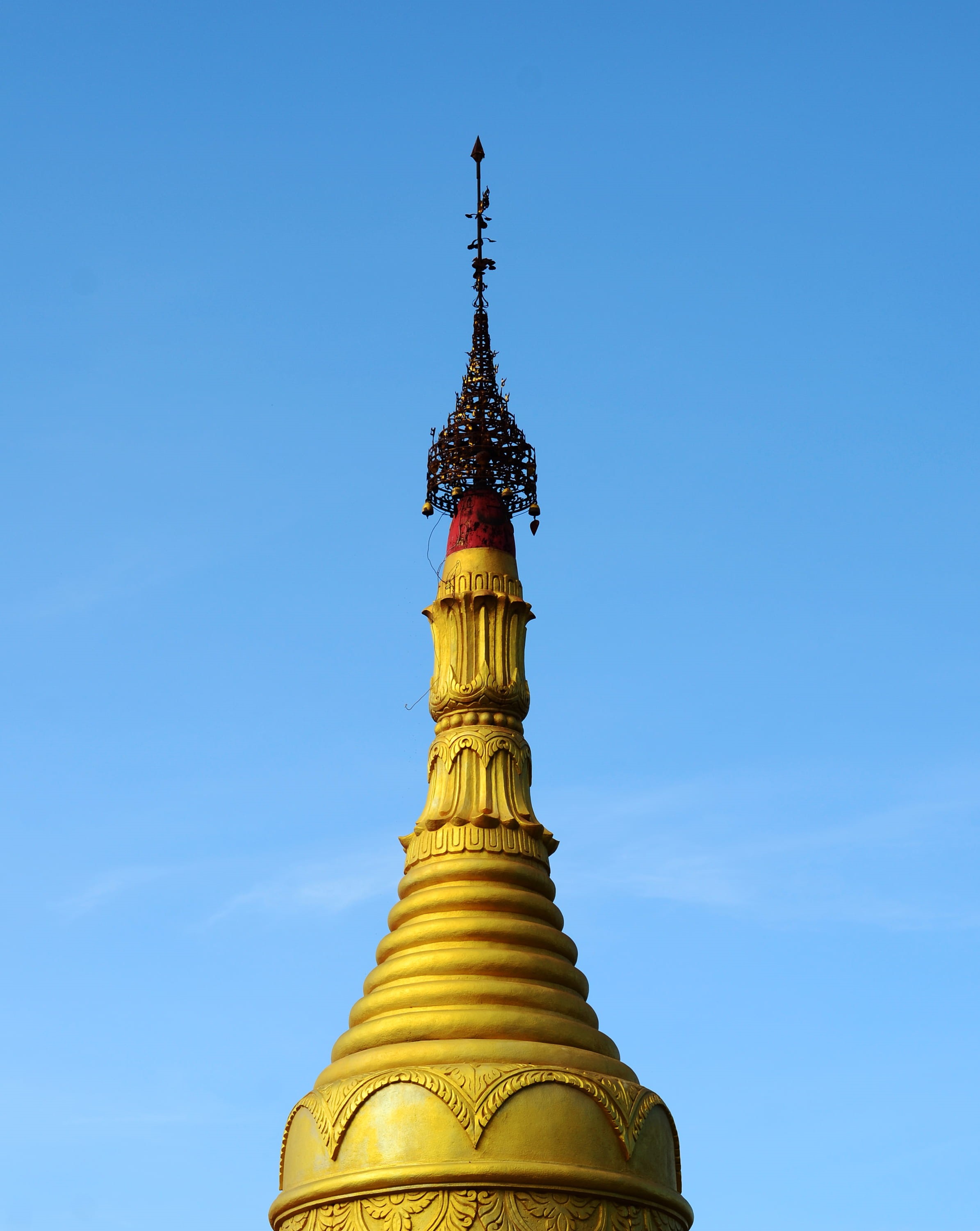 pagoda, tower, yangon, gold, towering, temple, spirituality, travel, place of worship, stupa, clear sky, bells, yinbyin, religion, no people, tradition, Phone HD Wallpaper