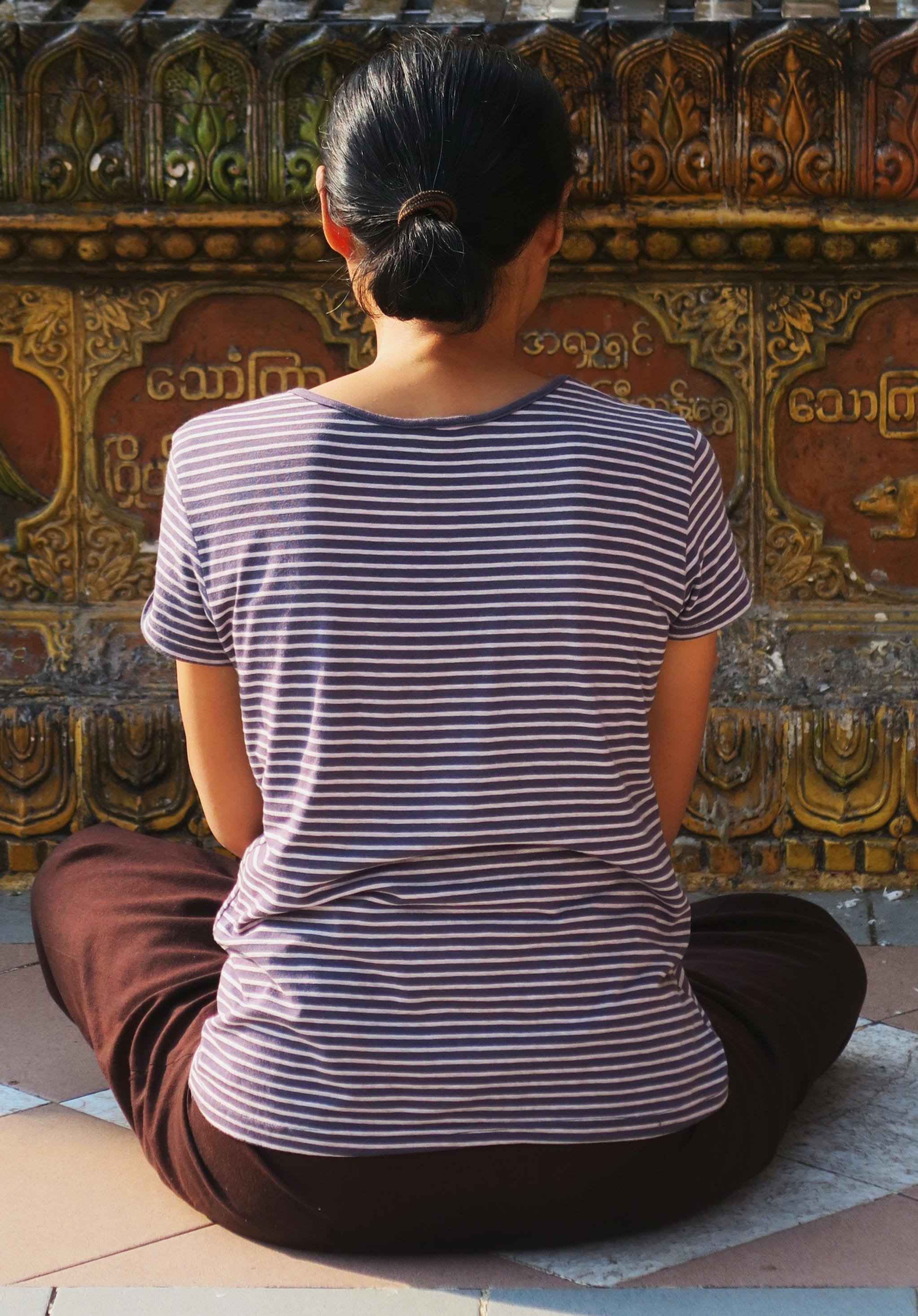 built structure, praying, cross legged, people, three quarter length, lifestyles, leisure activity, woman, buddhism, travel, woman portrait, one person, Phone HD Wallpaper