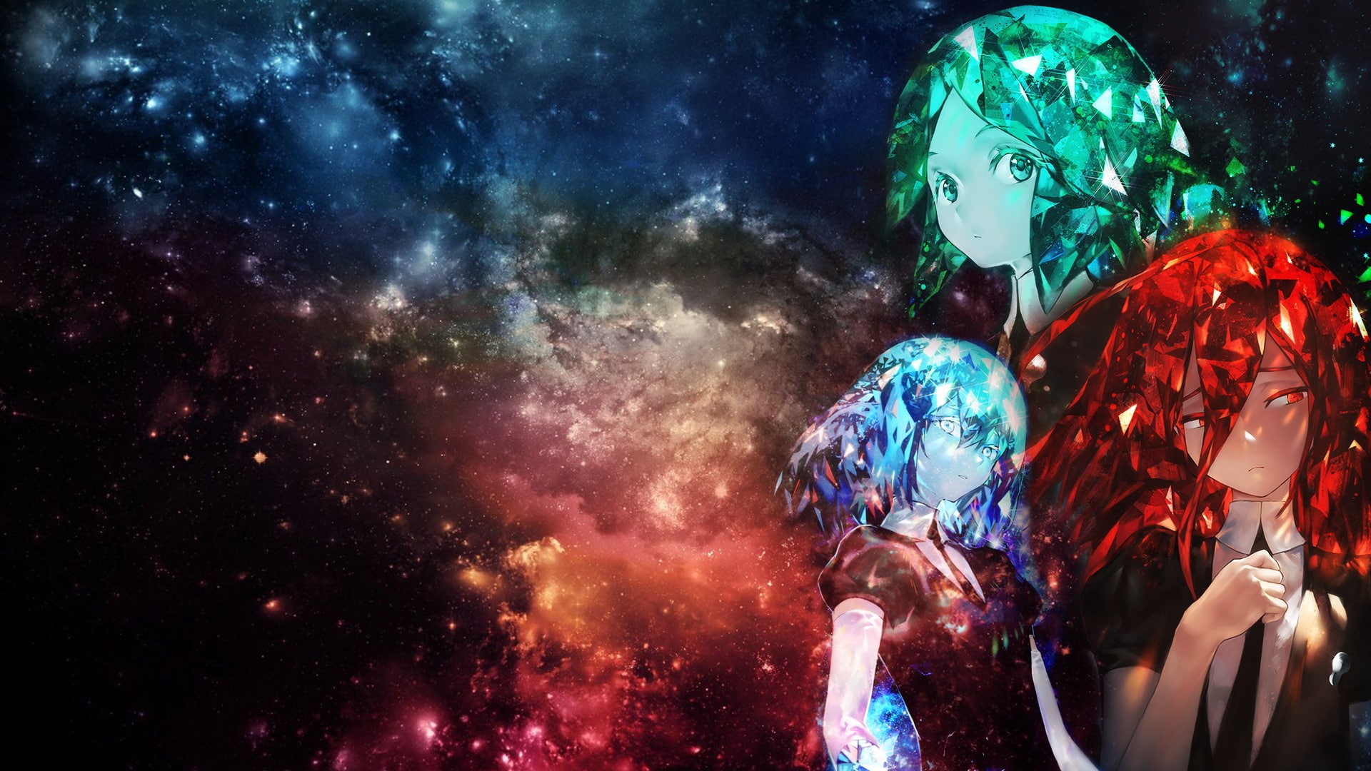 multi colored, cloud - sky, motion, holding, Diamond (Houseki no Kuni), illuminated, Phos (Houseki no Kuni), people, outdoors, space, enjoyment, real people, HD Wallpaper