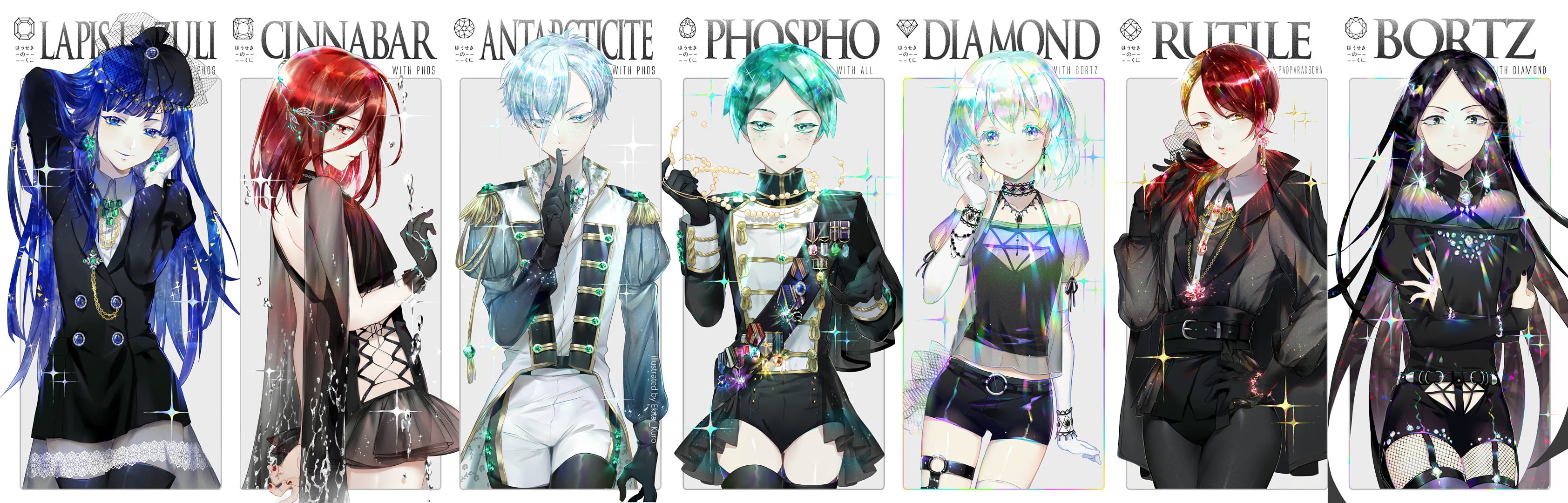 anime girls, Phos (Houseki no Kuni), Diamond (Houseki no Kuni), Rutile (Houseki no Kuni), anime, Houseki no Kuni, Lapis Lazuli (Houseki no Kuni), 2K, Cinnabar (Houseki no Kuni), HD Wallpaper