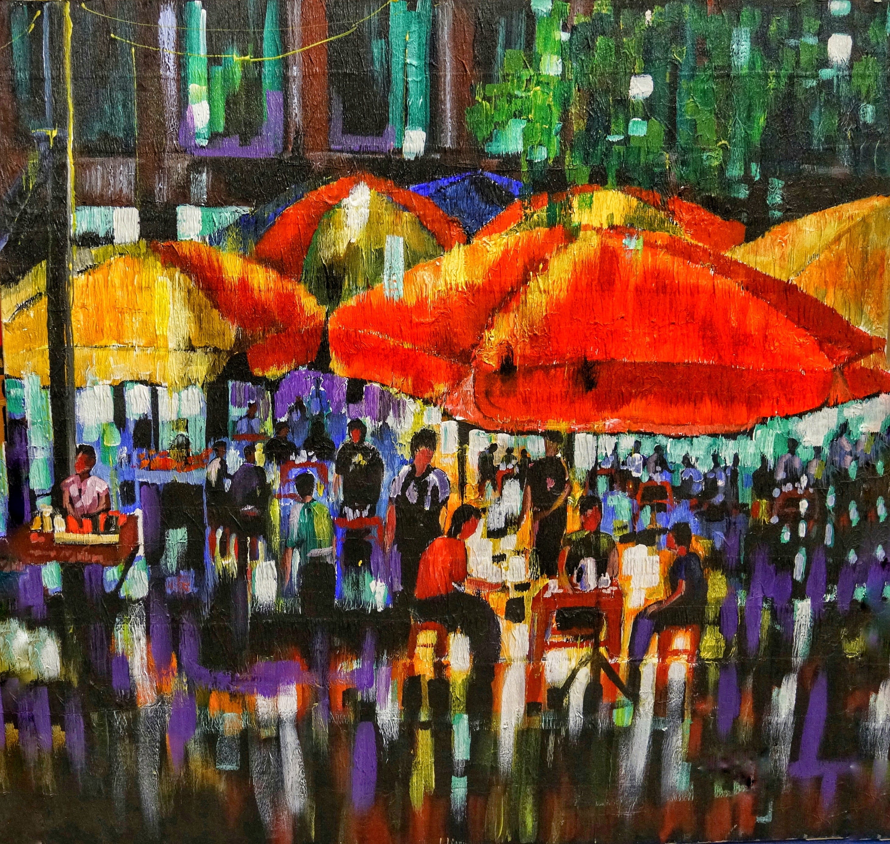 festival, colorful, artistic, multi colored, umbrellas, 2K, hanging, art and craft, outdoors, architecture, celebration, group of people, city, street, HD Wallpaper