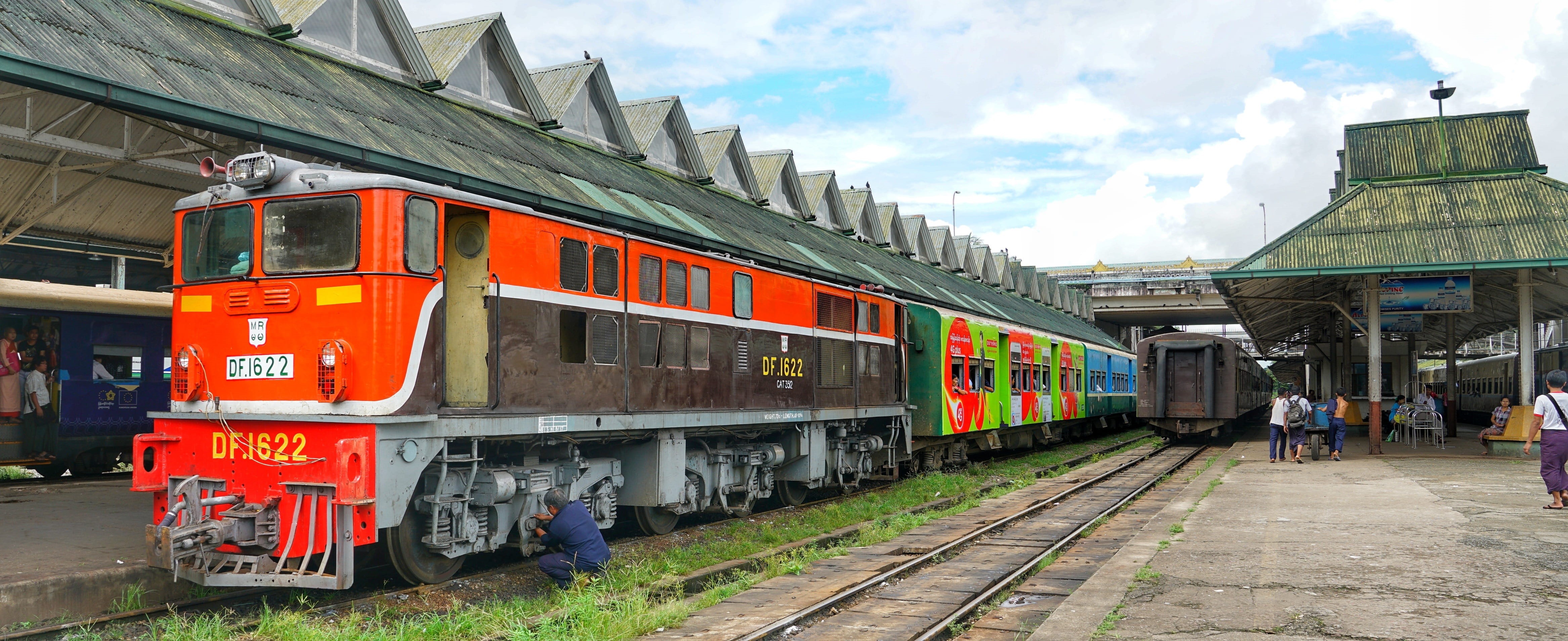 outdoors, railroad station, sky, architecture, rail transportation, incidental people, myanmar, public transportation, transportation, mode of transportation, HD Wallpaper