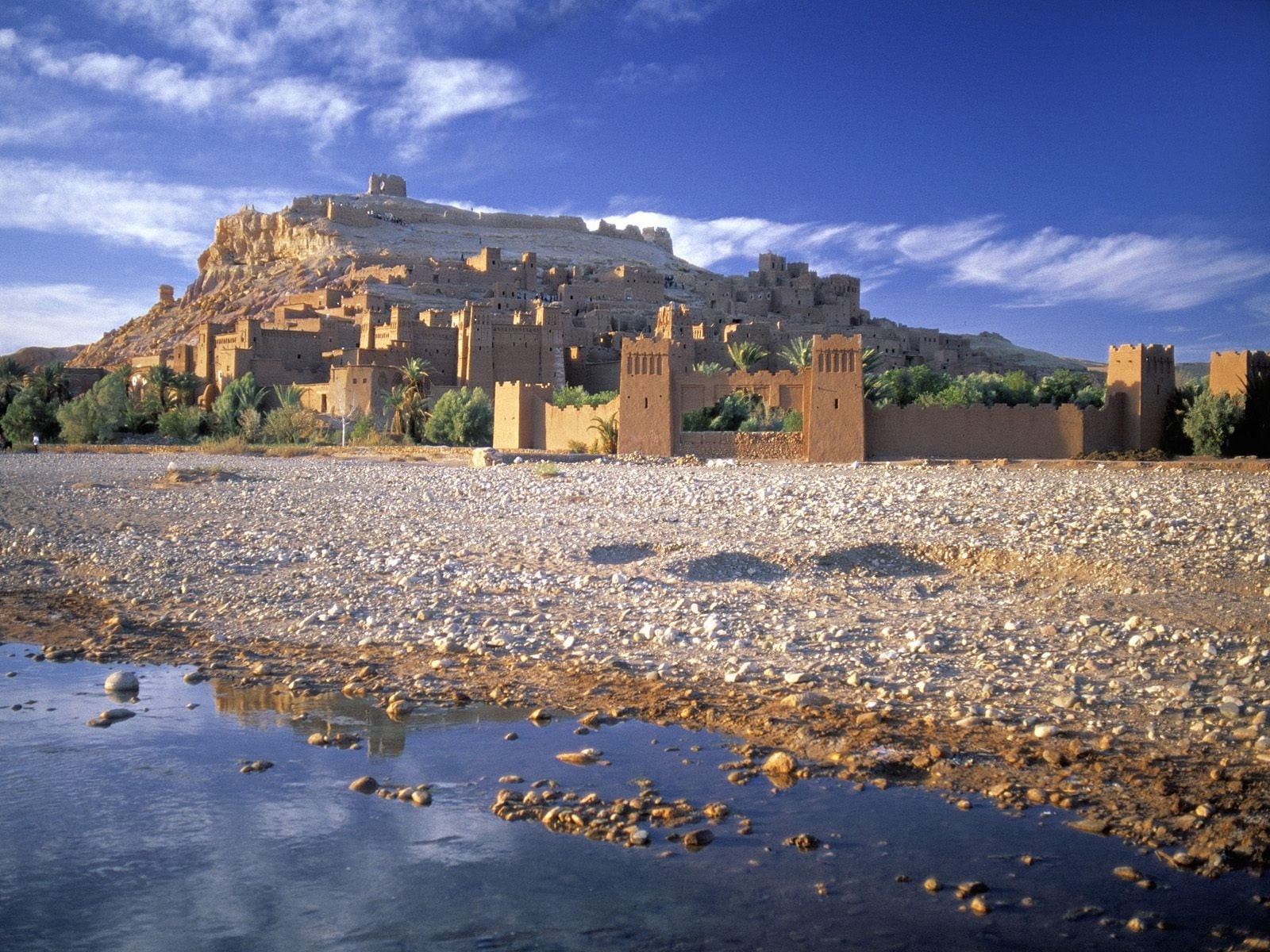 cloud - sky, lake, kasbah ait ben haddou, Ouarzazate, Morocco, day, building exterior, outdoors, nature, no people, water, mountain, built structure, architecture, HD Wallpaper