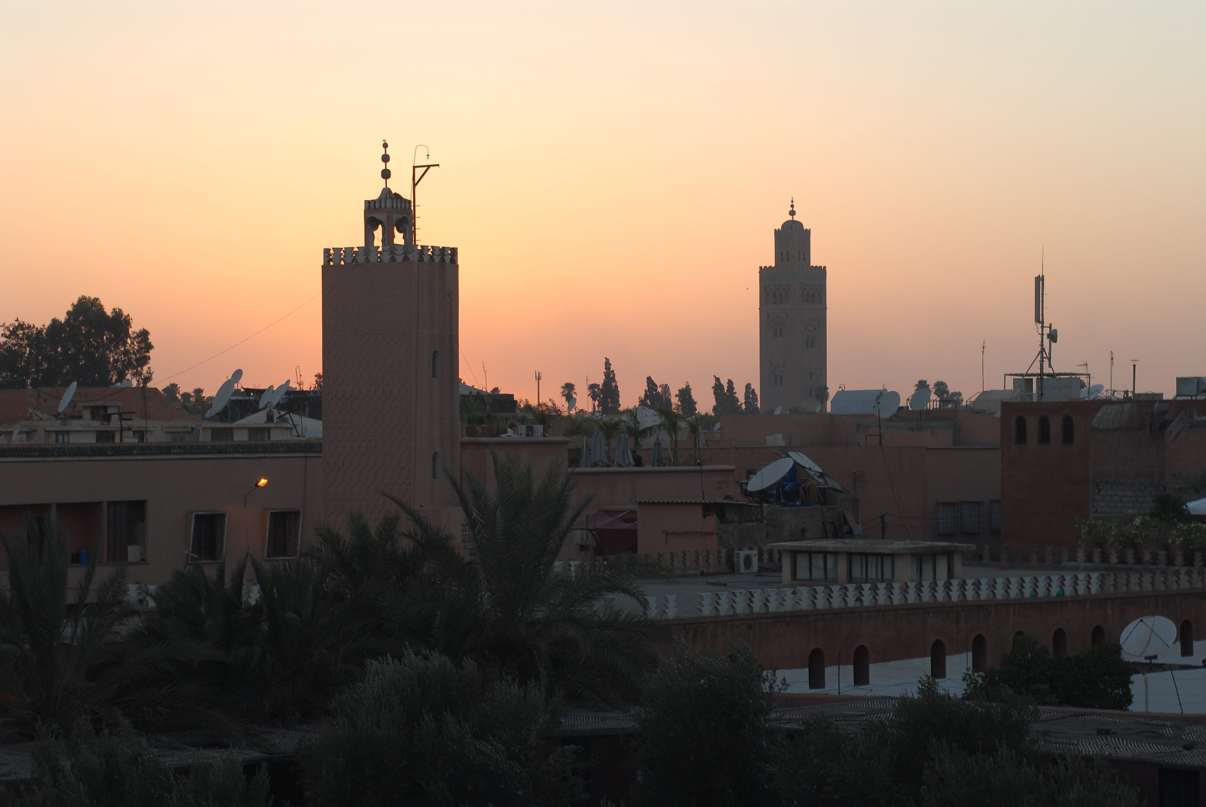 4K, nature, marrakesh, sunset, orange color, belief, africa, skyscraper, building, plant, tower, building exterior, residential district, tree, travel destinations, HD Wallpaper