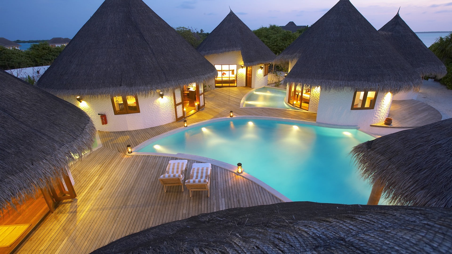 lights, swimming pool, 1080P, house, HD Wallpaper