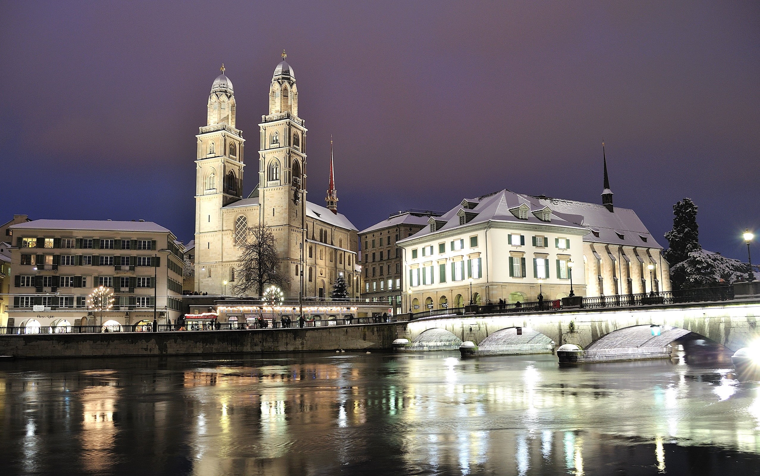 waterfront, transportation, belief, lights, night, bridge, nature, cityscape, sky, no people, travel destinations, water, city, cathedral, place of worship, HD Wallpaper