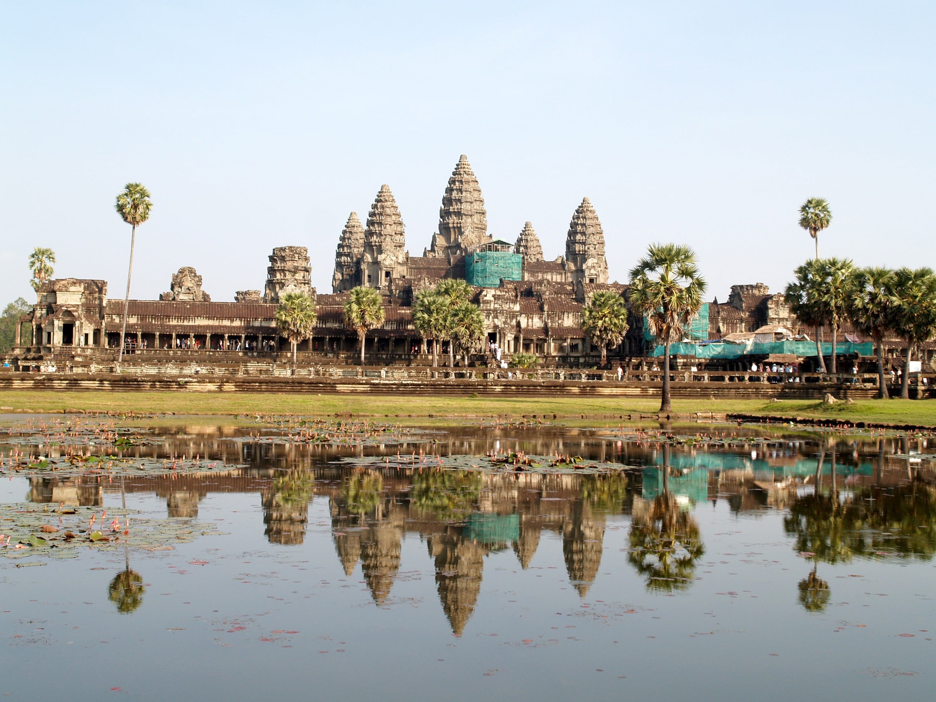 building exterior, travel destinations, khmer, reap, architecture, building, reflection, monument, angkor, landmark, built structure, day, sky, asia, the past, HD Wallpaper