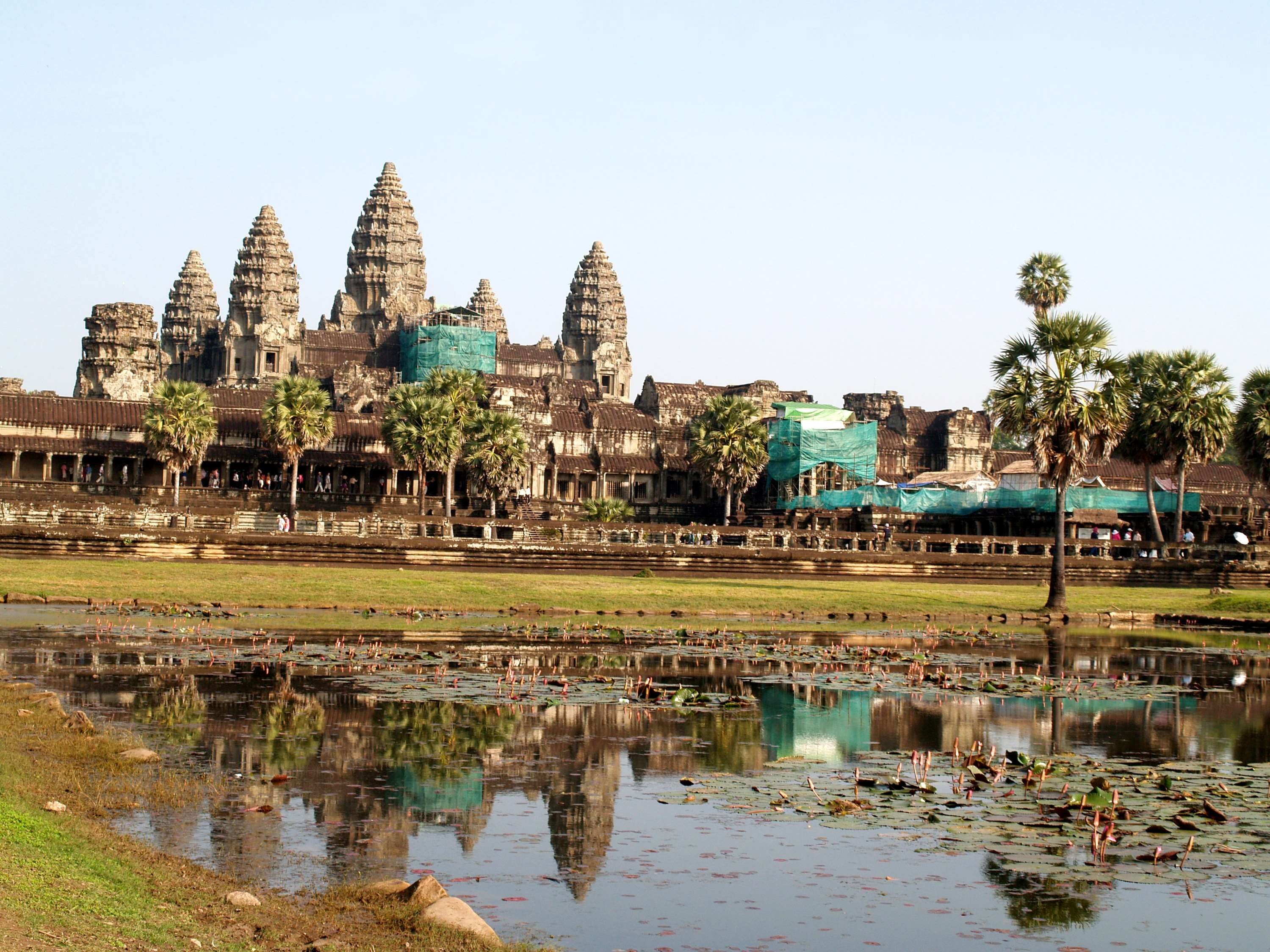 cambodia, heritage, architecture, antique, khmer, no people, 2K, nature, city, civilization, water, reflection, house, place of worship, ancient civilization, HD Wallpaper