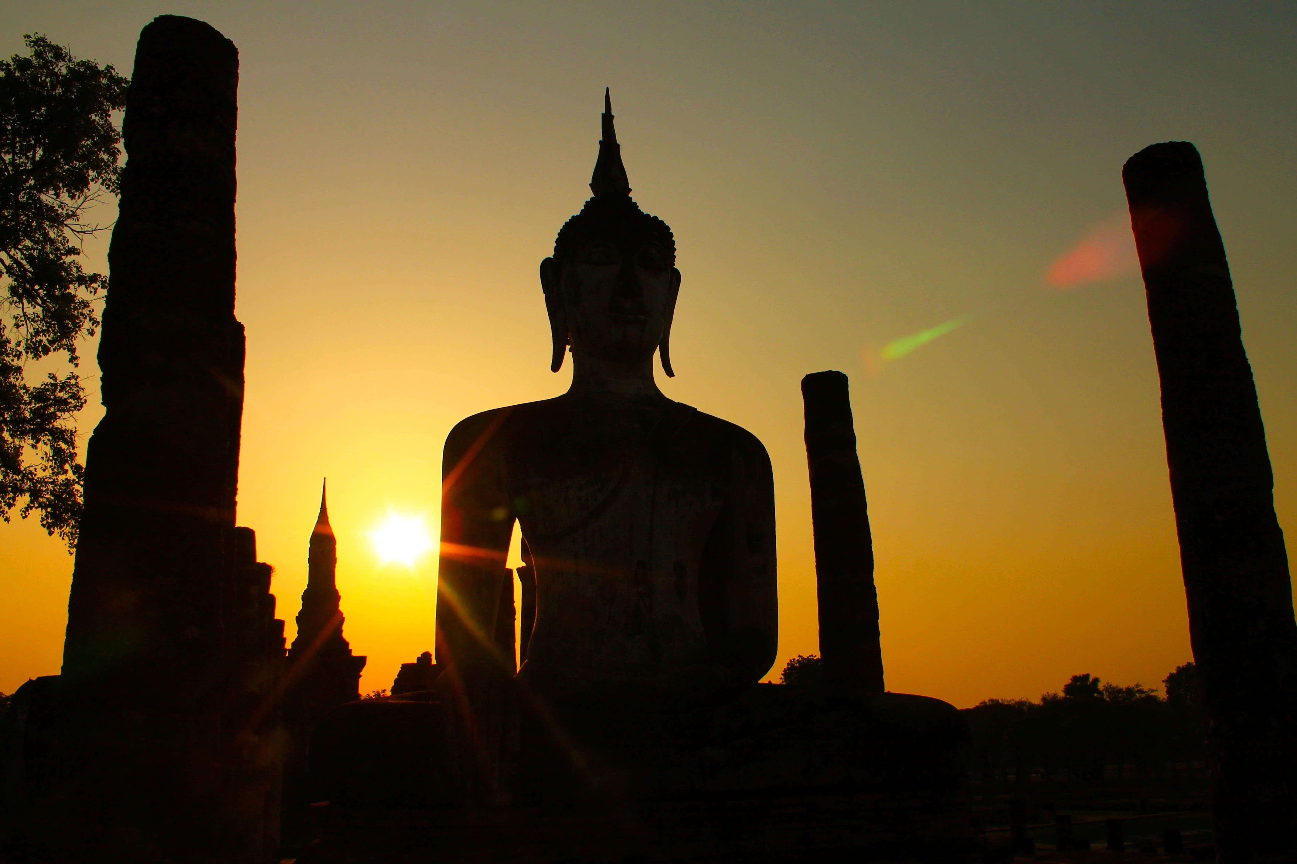 dawn, statue, thailand, male likeness, art and craft, outdoors, human representation, idol, ancient civilization, place of worship, sculpture, ruined, built structure, HD Wallpaper