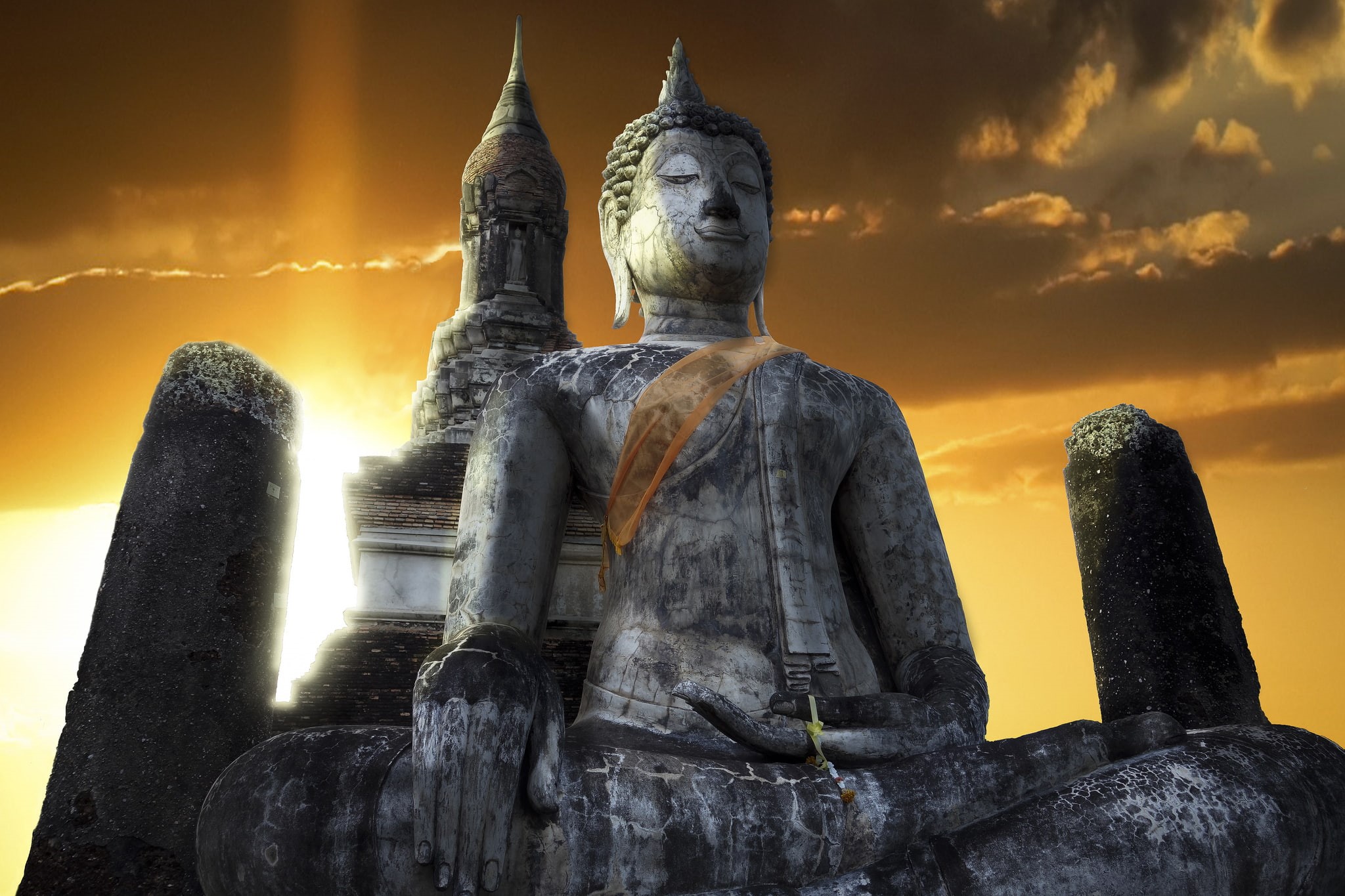 temple, 1080P, Thailand, Buddha, Sukhothai, the sky, HD Wallpaper