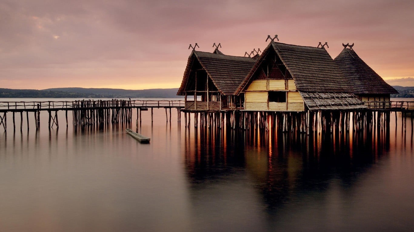 stilt house, sky, scenics - nature, built structure, water, wood - material, beauty in nature, building exterior, archeology, outdoors, building, cloud - sky, HD Wallpaper