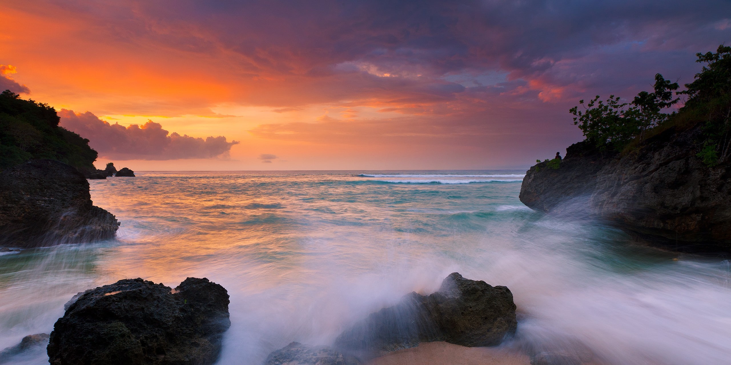island, cloud - sky, yellow, horizon over water, sunset, land, landscape, motion, Bali, solid, rock - object, scenics - nature, nature, clouds, orange, HD Wallpaper