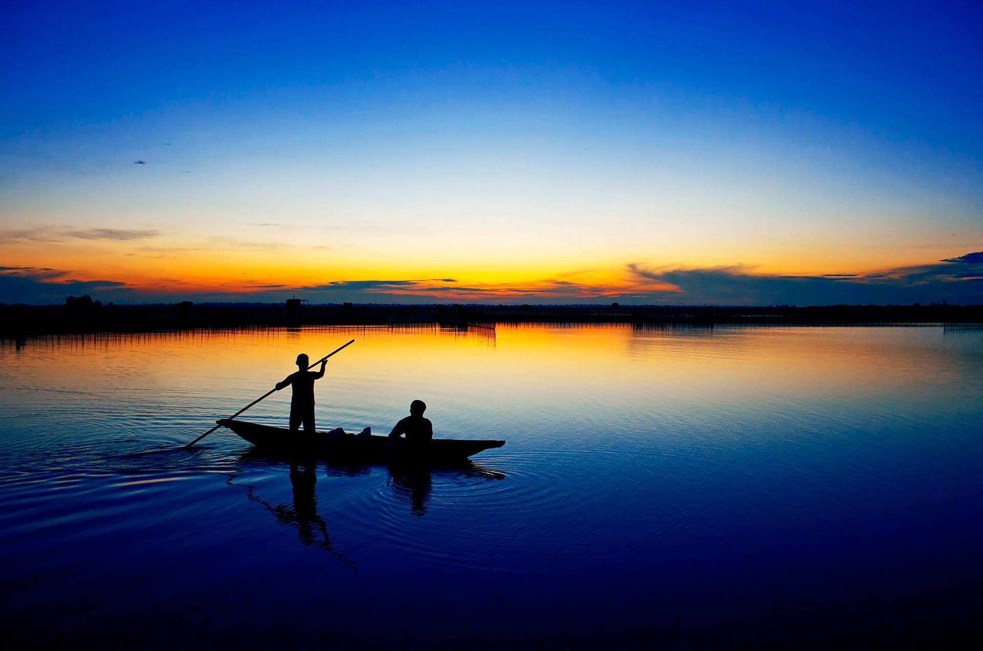 vietnam, sunset, men, mode of transportation, sky, people, beauty in nature, photography, hue, silhouette, sunrise, photo, two, nautical vessel, tranquility, HD Wallpaper