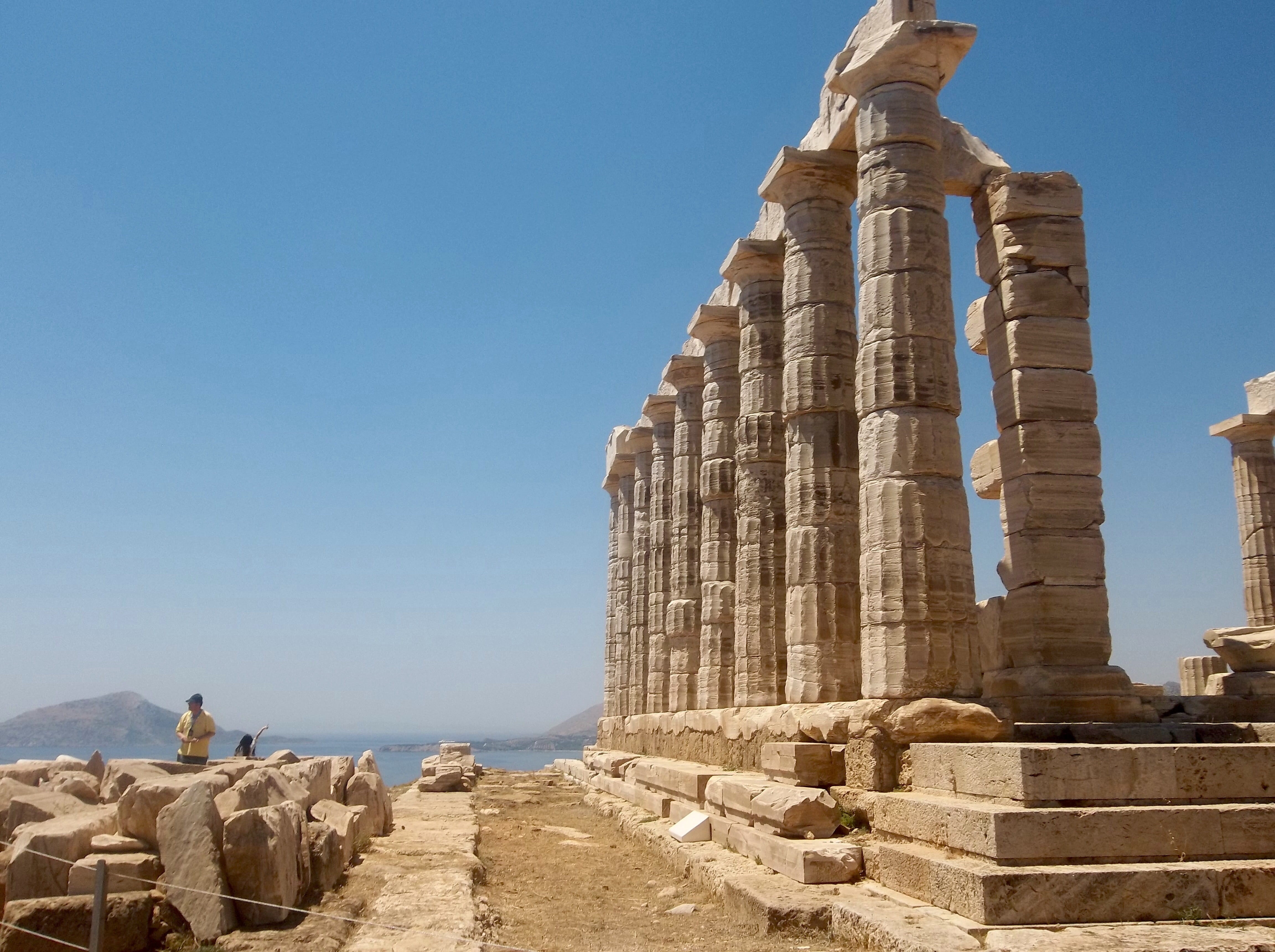 sky, nature, architecture, architectural column, land, day, archaeology, built structure, tourism, solid, building exterior, travel, Temple Of Poseidon, HD Wallpaper