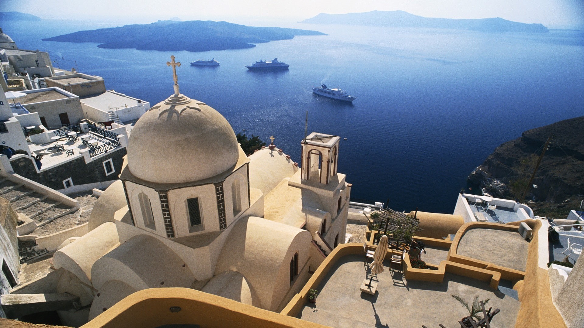Santorini, building, Greece, ancient, 1080P, Greek, architecture, water, HD Wallpaper