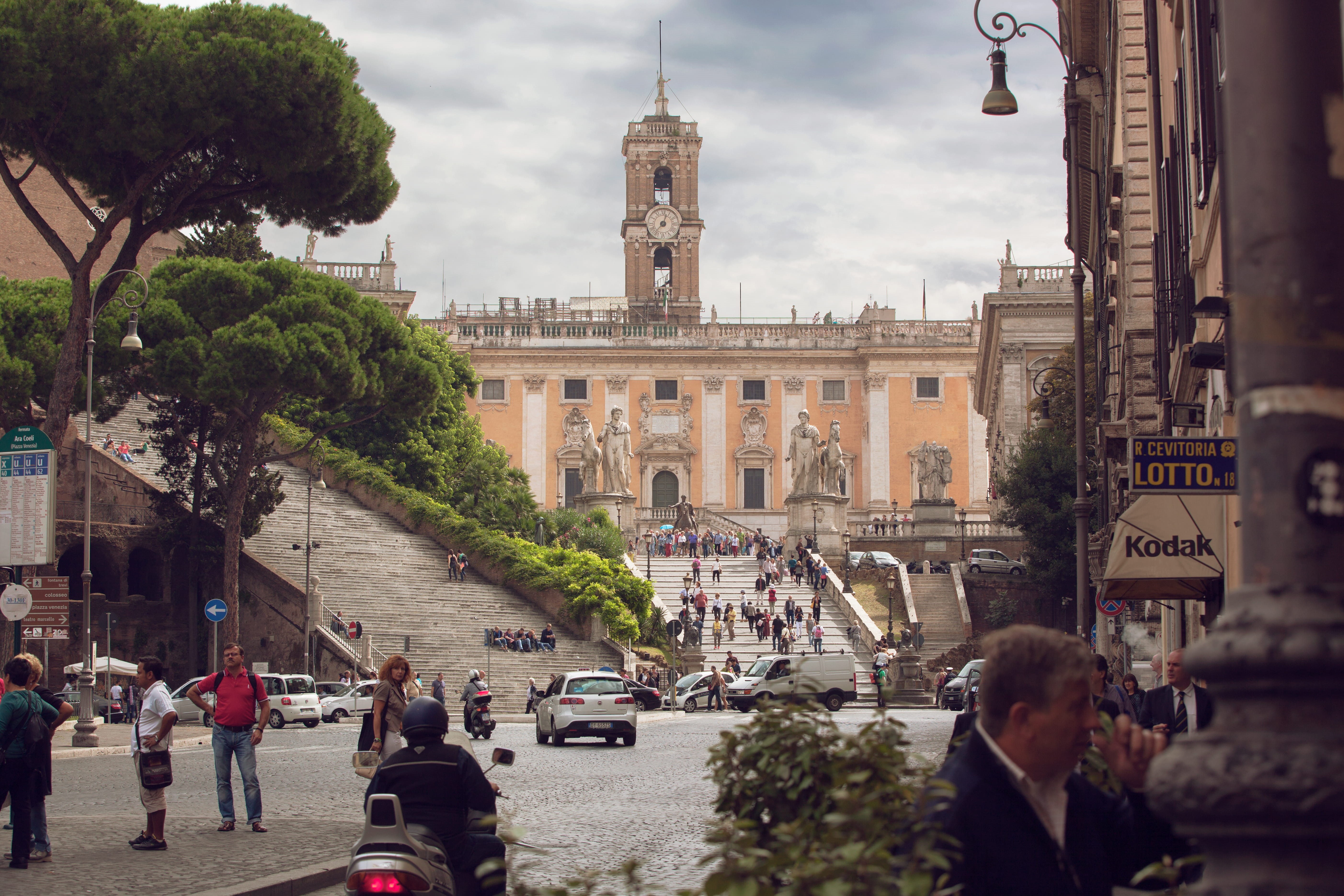 building, capitoline hill, italy, city, building exterior, men, street, architecture, day, rome, outdoors, adult, nature, sky, real people, crowd, transportation, HD Wallpaper