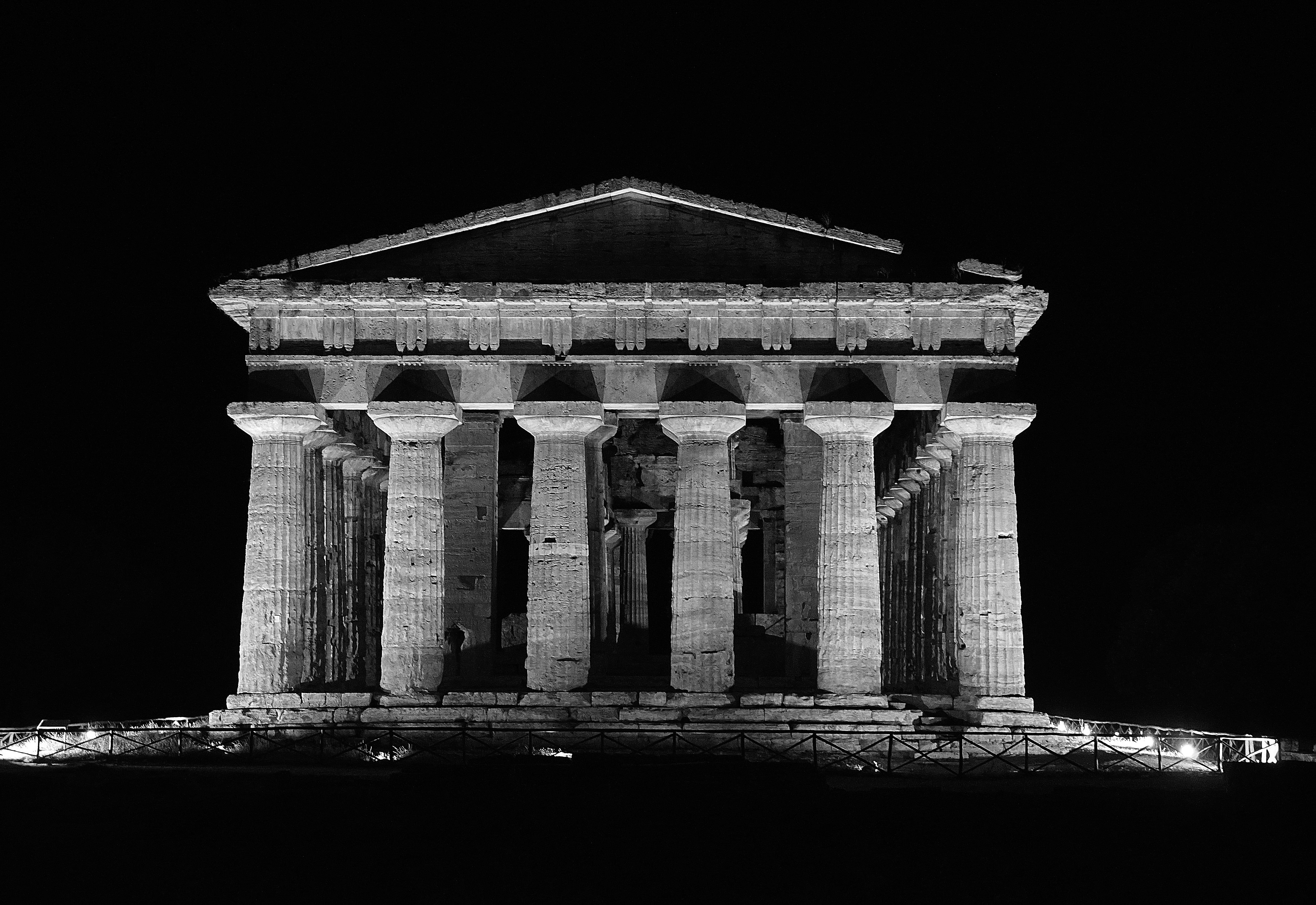 temple, nature, clear sky, concrete, built structure, colonnade, night, sky, outdoors, old, greek temple, the past, ancient civilization, architecture, HD Wallpaper