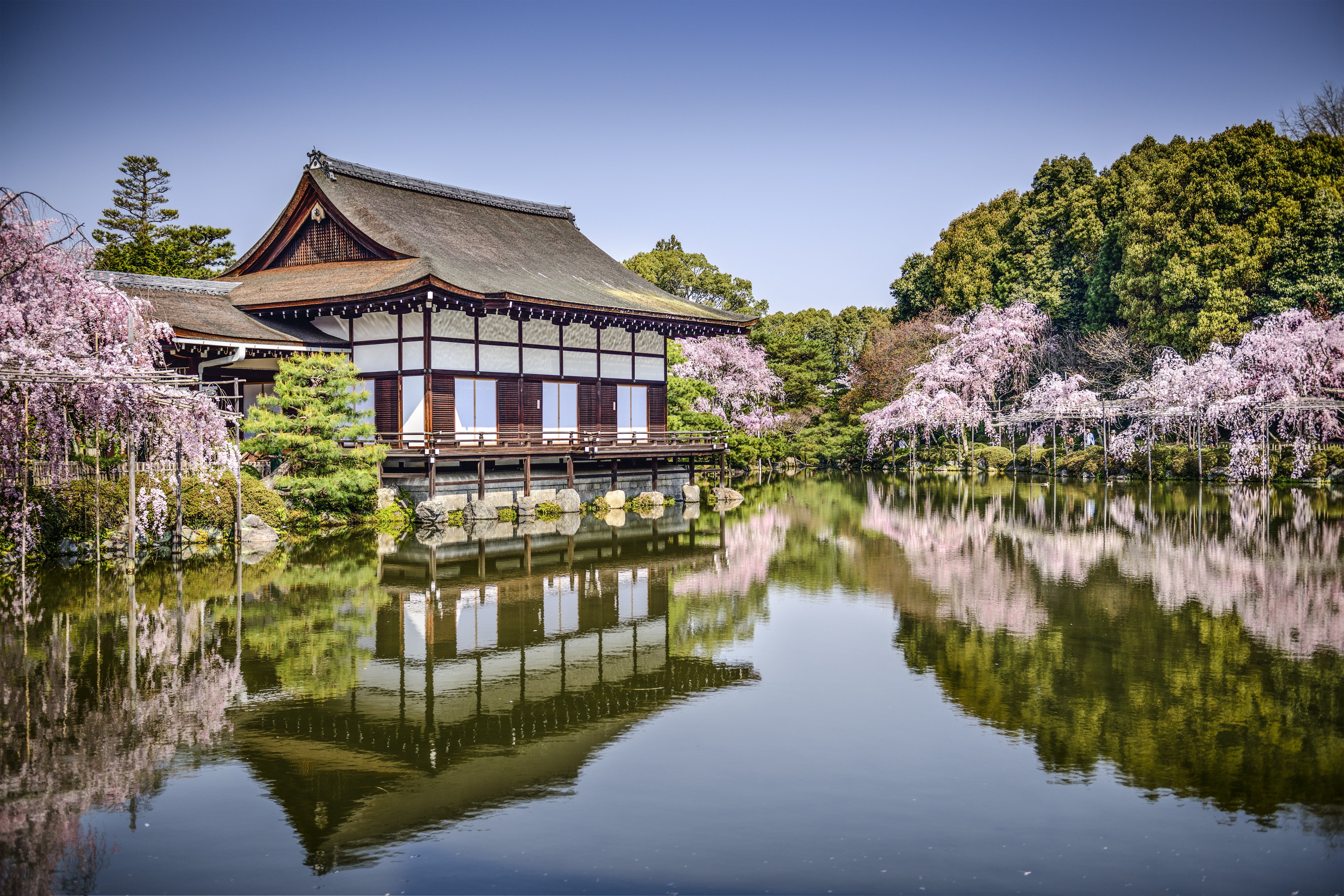 tourism, tranquil Scene, Park, history, pond, formal Garden, trees, blue, east Asian Culture, famous Place, pavilion, no people, japanese Garden, river, HD Wallpaper