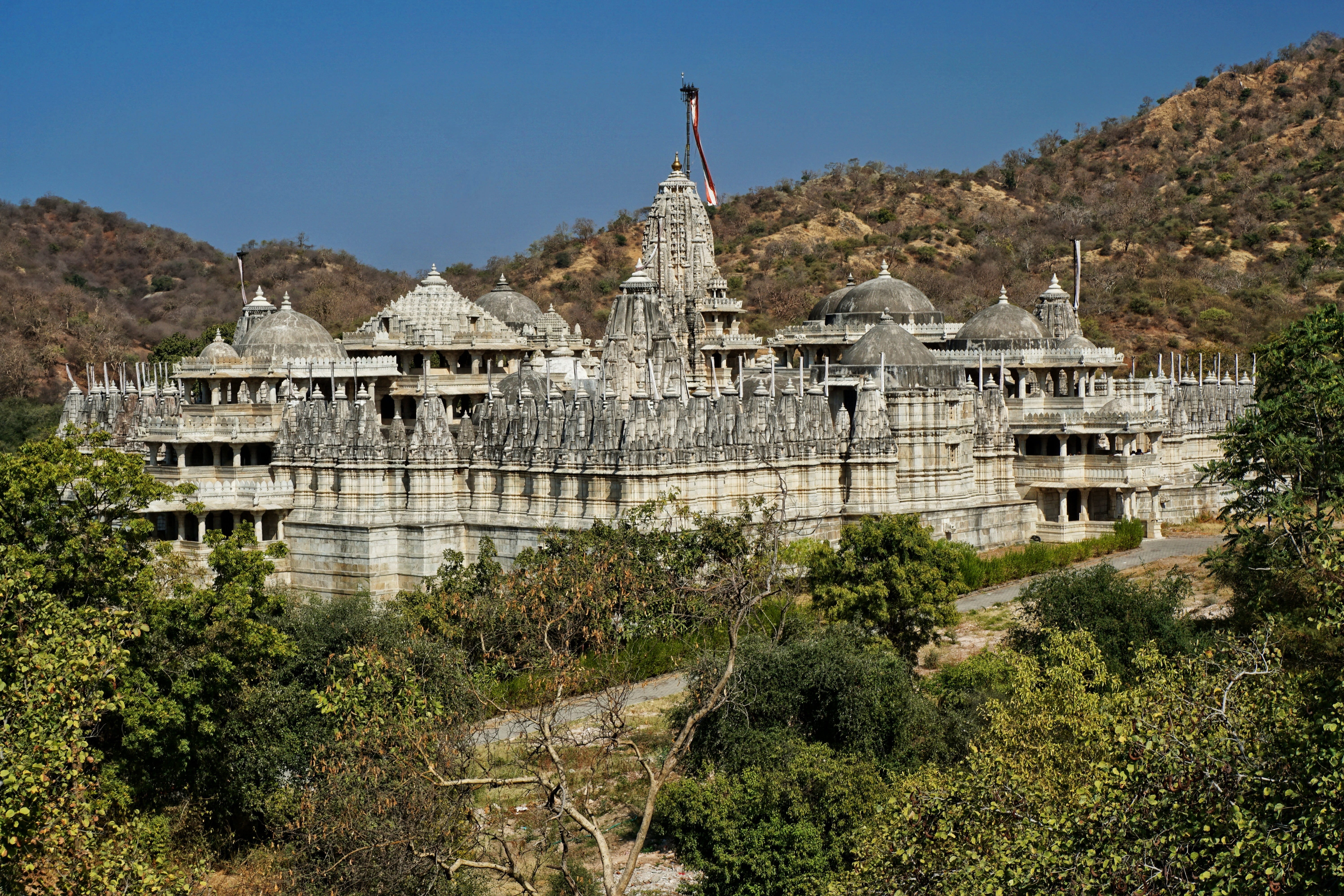 built structure, tree, panorama, no people, plant, jain temple, the past, belief, archaeology, mountain, chaumukkha mandir, day, building exterior, architecture, HD Wallpaper