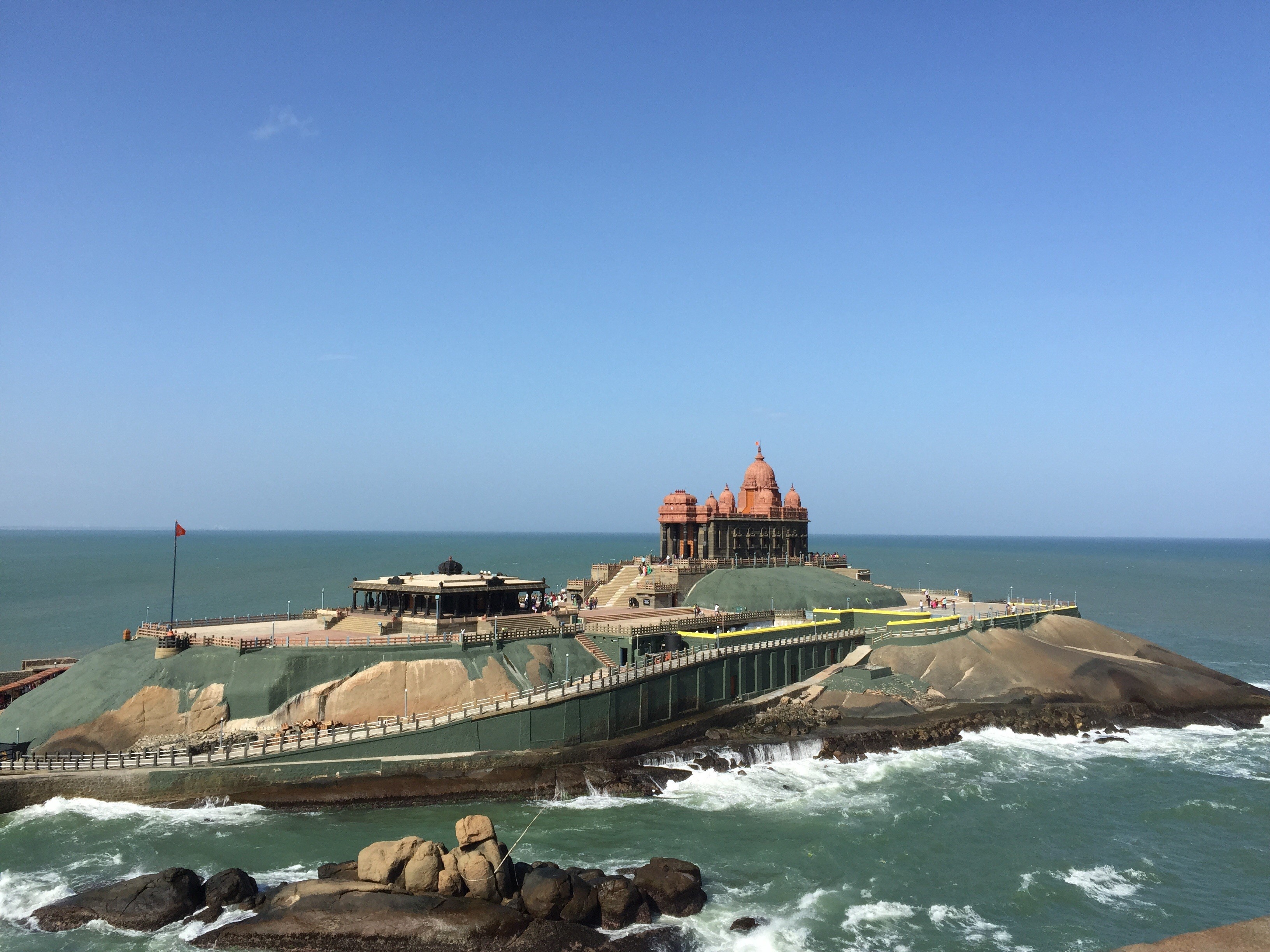 sky, beauty in nature, beach, wave, kanyakumari, built structure, water, horizon, temple, nature, no people, land, horizon over water, day, motion, travel destinations, HD Wallpaper