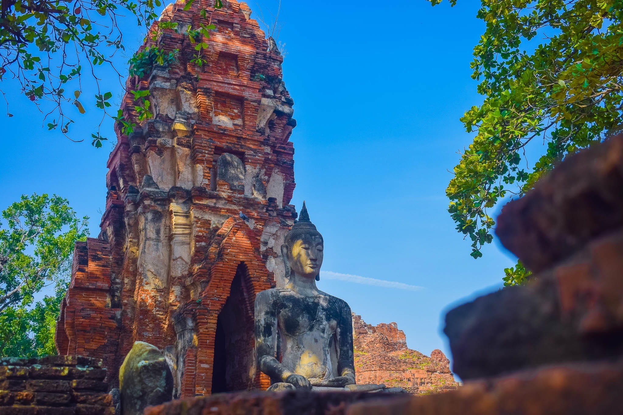 architecture, ayutthaya, religion, rock - object, tree, solid, the past, built structure, ayutthaya historical park, spirituality, outdoors, rock formation, HD Wallpaper