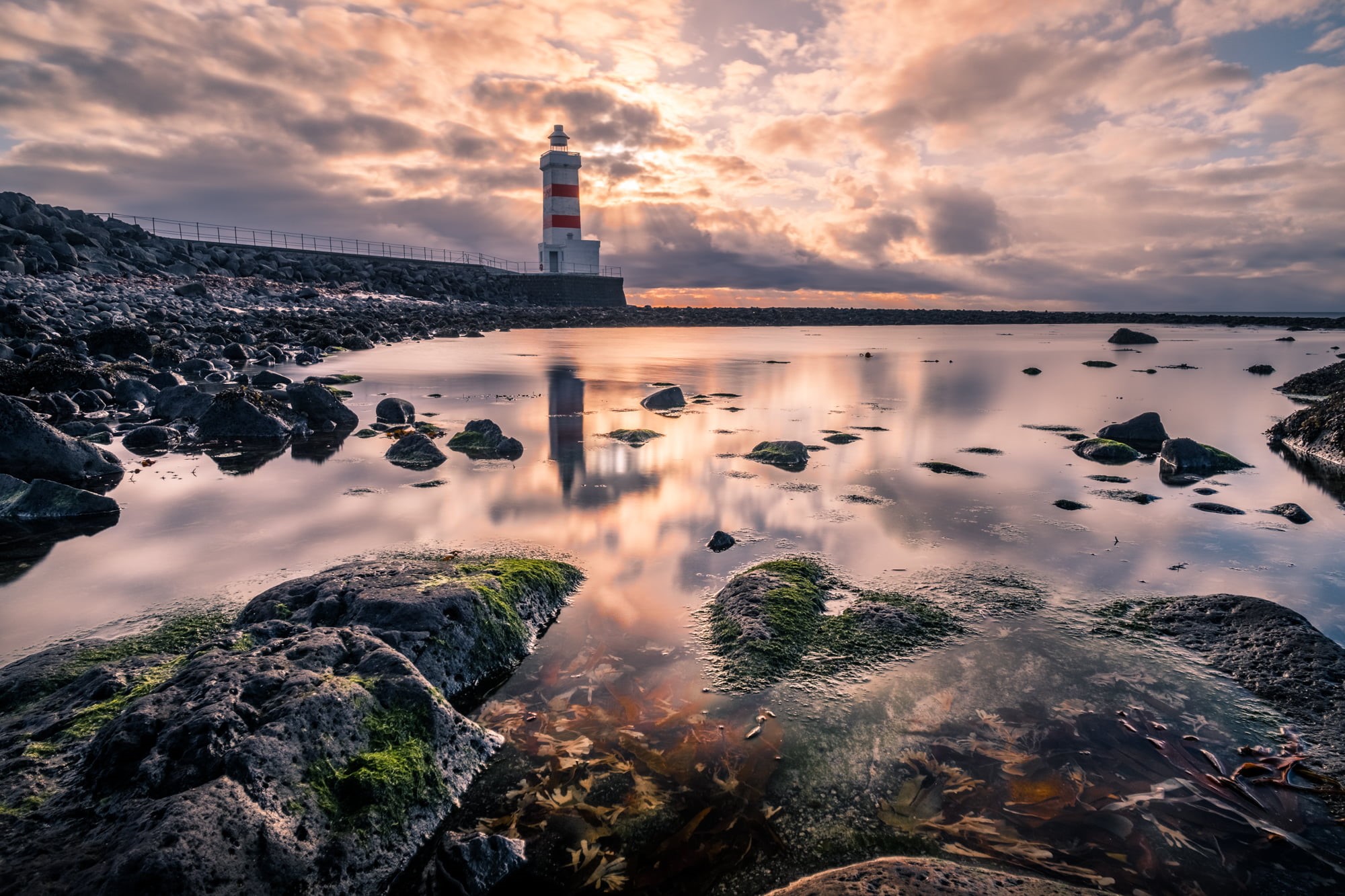 gray, Region, Travel photography, reflection, sunset, clouds, Gardur, sea, Iceland, dusk, silhouette, coastline, water, body of water, near, Garður, photo, HD Wallpaper