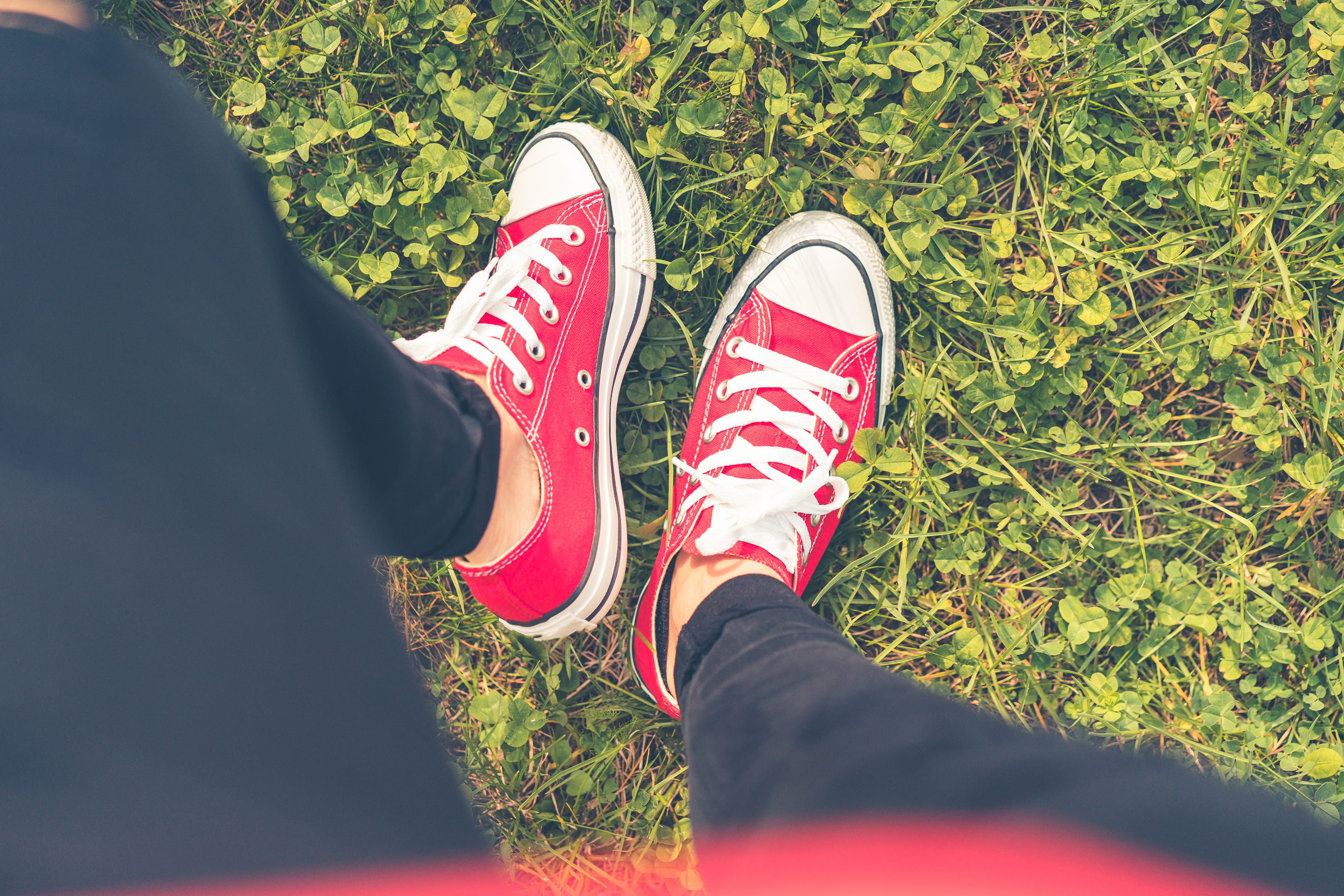 red, unrecognizable person, plant, land, leisure activity, 4K, summer, outdoors, cute, shoelaces, sweet, women, lovely, woman, personal perspective, Grass, HD Wallpaper