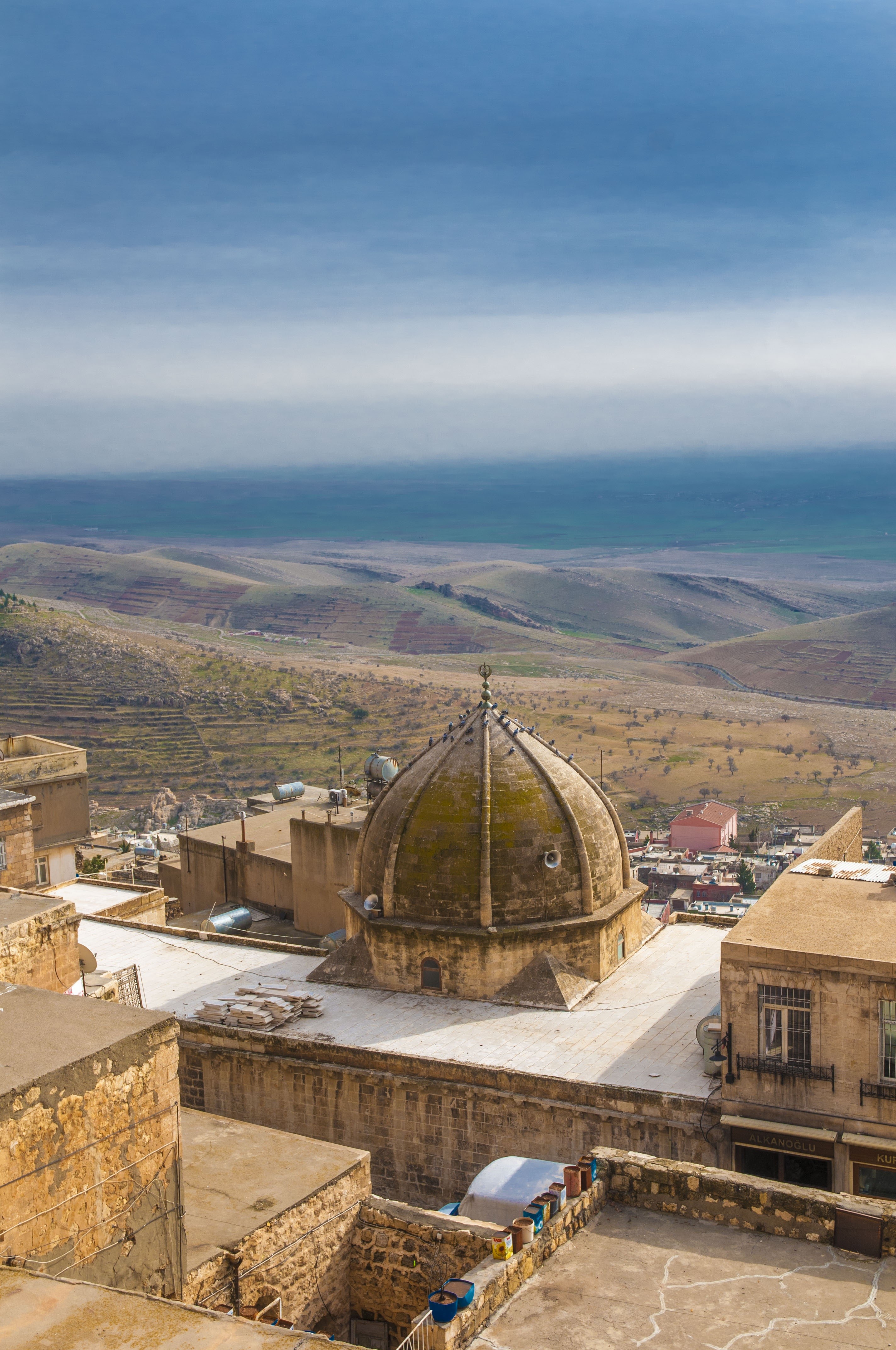 valley, building, great mosque, building exterior, turkey, antikkent, place of worship, the minarets, built structure, on, mountain, outdoors, river, ancient city, Phone HD Wallpaper