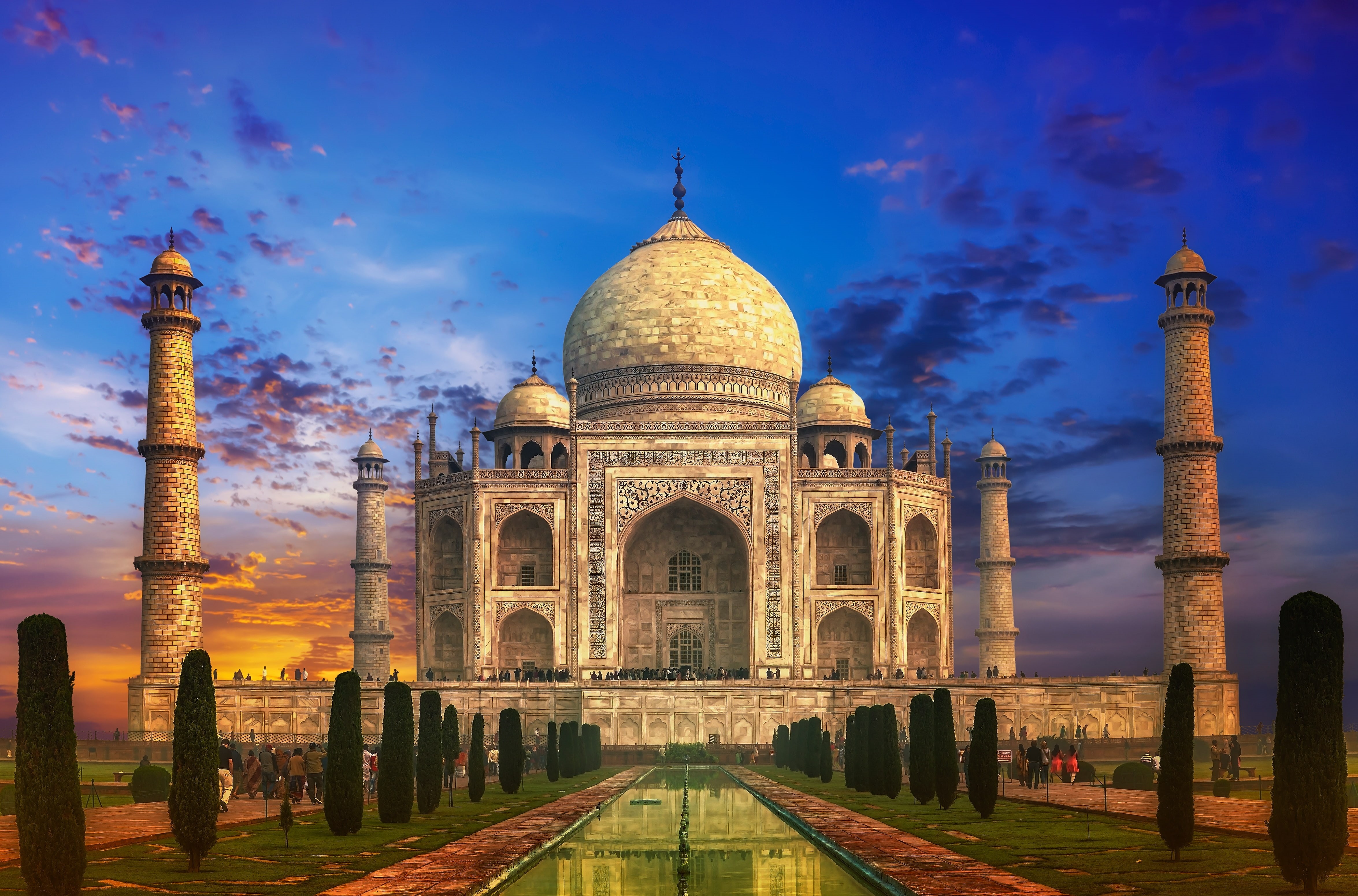 Taj Mahal, Agra, India, Uttar Pradesh, Monuments, Sunset, Mausoleum, Dome, 4K, HD Wallpaper