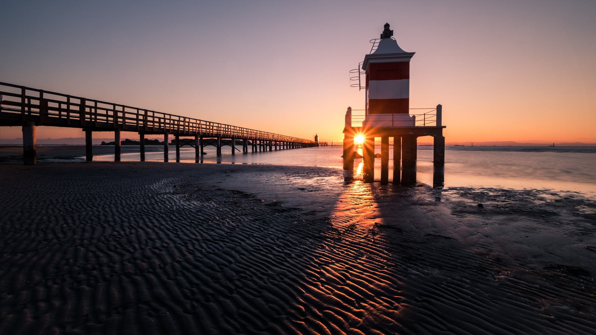 Sunrise, wooden, water, Italy, beach, Travel photography, portfolio, beside, 1080P, sun, red, seascape, sunset, long exposure, sunstar, landscape, dusk, HD Wallpaper