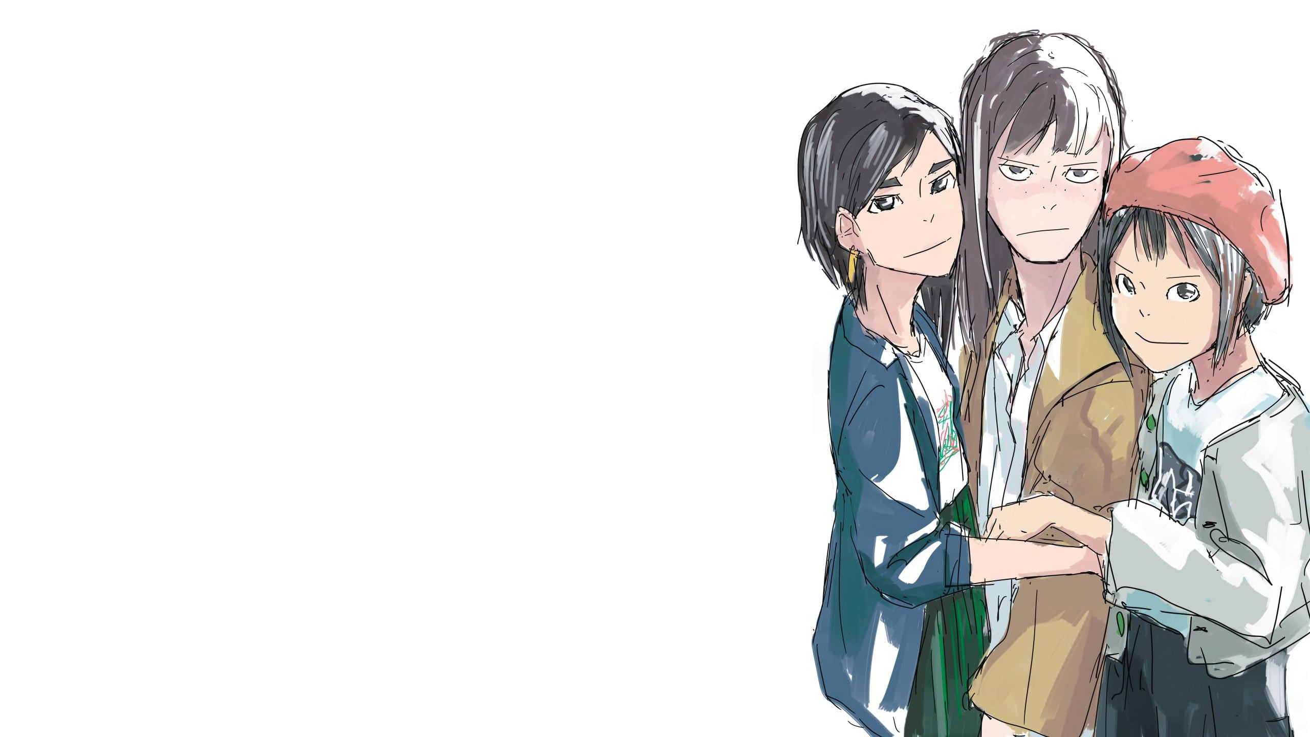 anime girls, Mizusaki Tsubame, anime, white background, 2K, Asakusa Midori, Eizouken ni wa Te wo Dasu na!, Kanamori Sayaka, HD Wallpaper