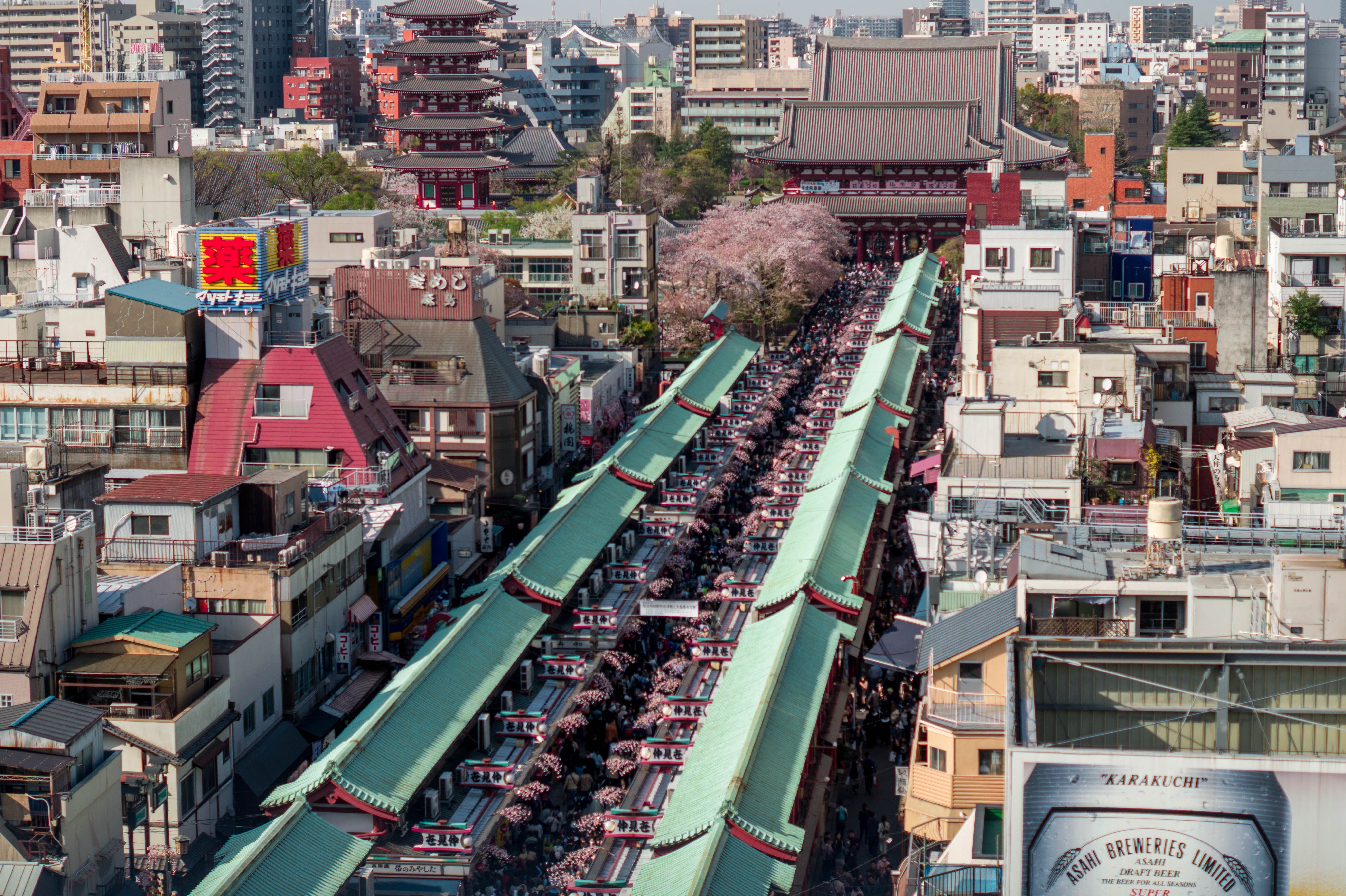 asakusa, roof, tokyo, architecture, apartment, 5K, built structure, crowded, crowd, street, outdoors, city, high angle view, day, transportation, cityscape, HD Wallpaper
