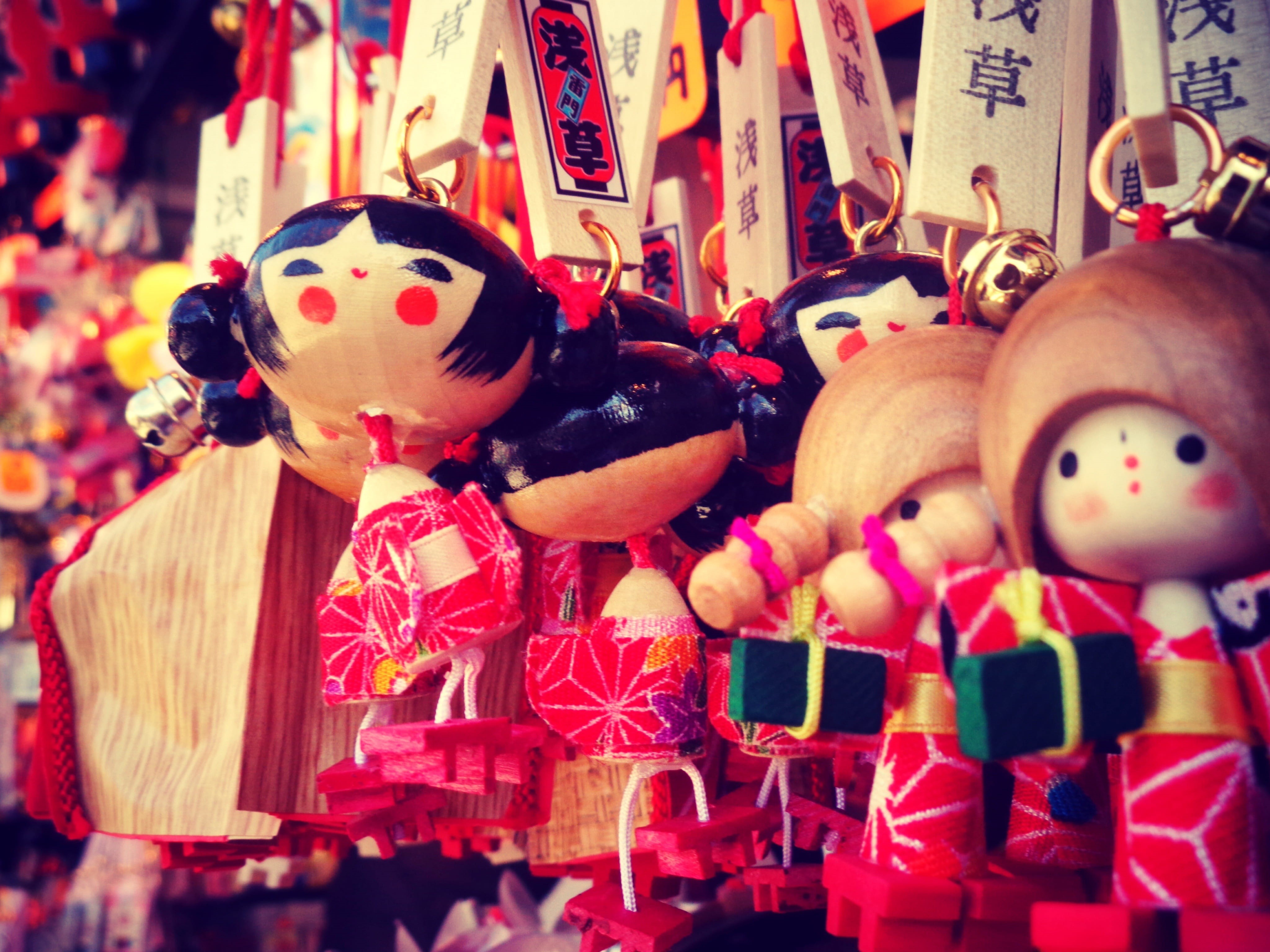 doll, tokyo, asia, 4K, traditional, asakusa, keychains, representation, christmas ornament, wooden, christmas decoration, women, creativity, festival, HD Wallpaper