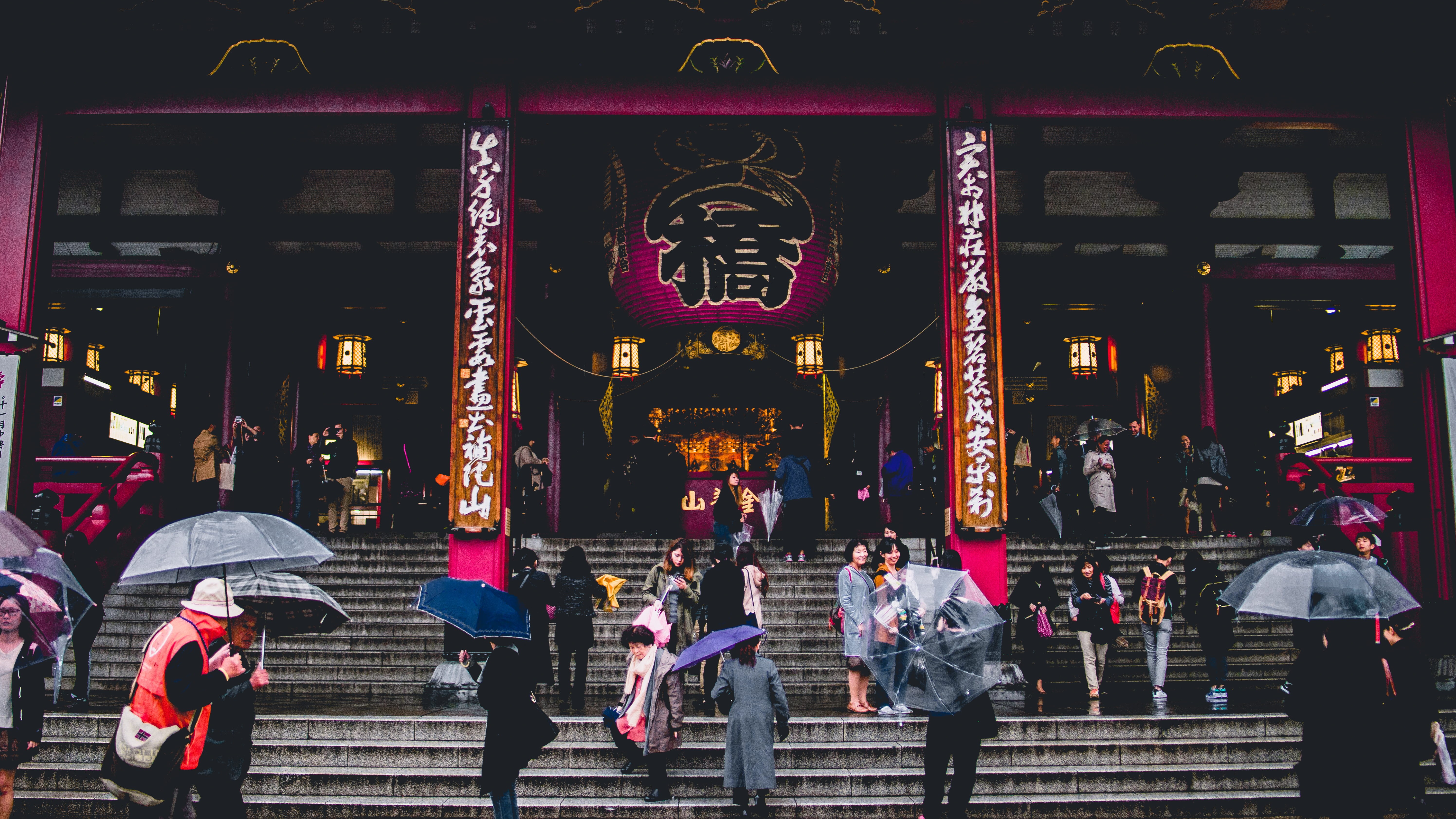 adult, japanese signs, built structure, lifestyles, place of worship, front, women, 5K, tokyo, shrine, architecture, men, stair, crowd, sensoji temple, HD Wallpaper