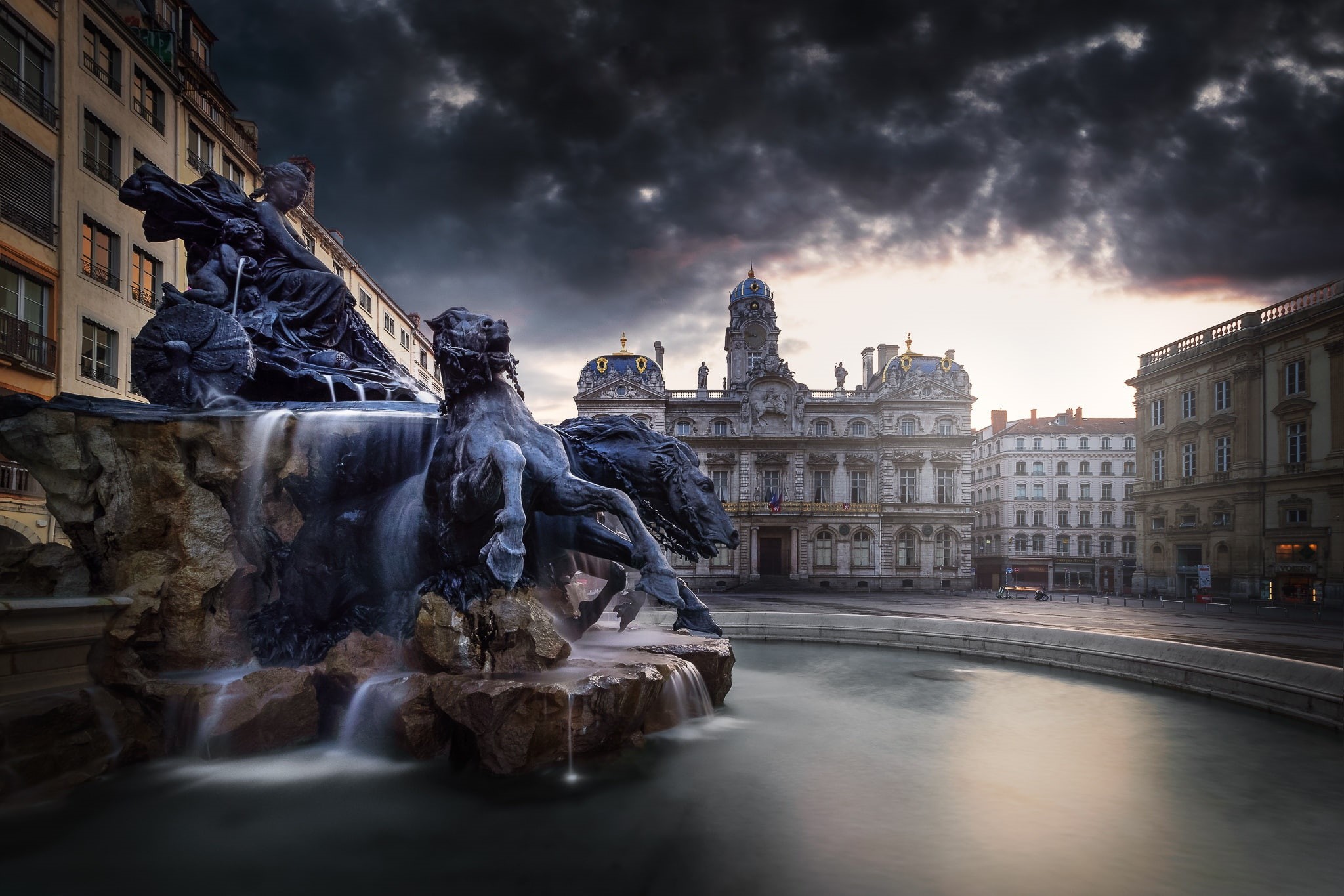1080P, France, area, fountain, Lyon, HD Wallpaper