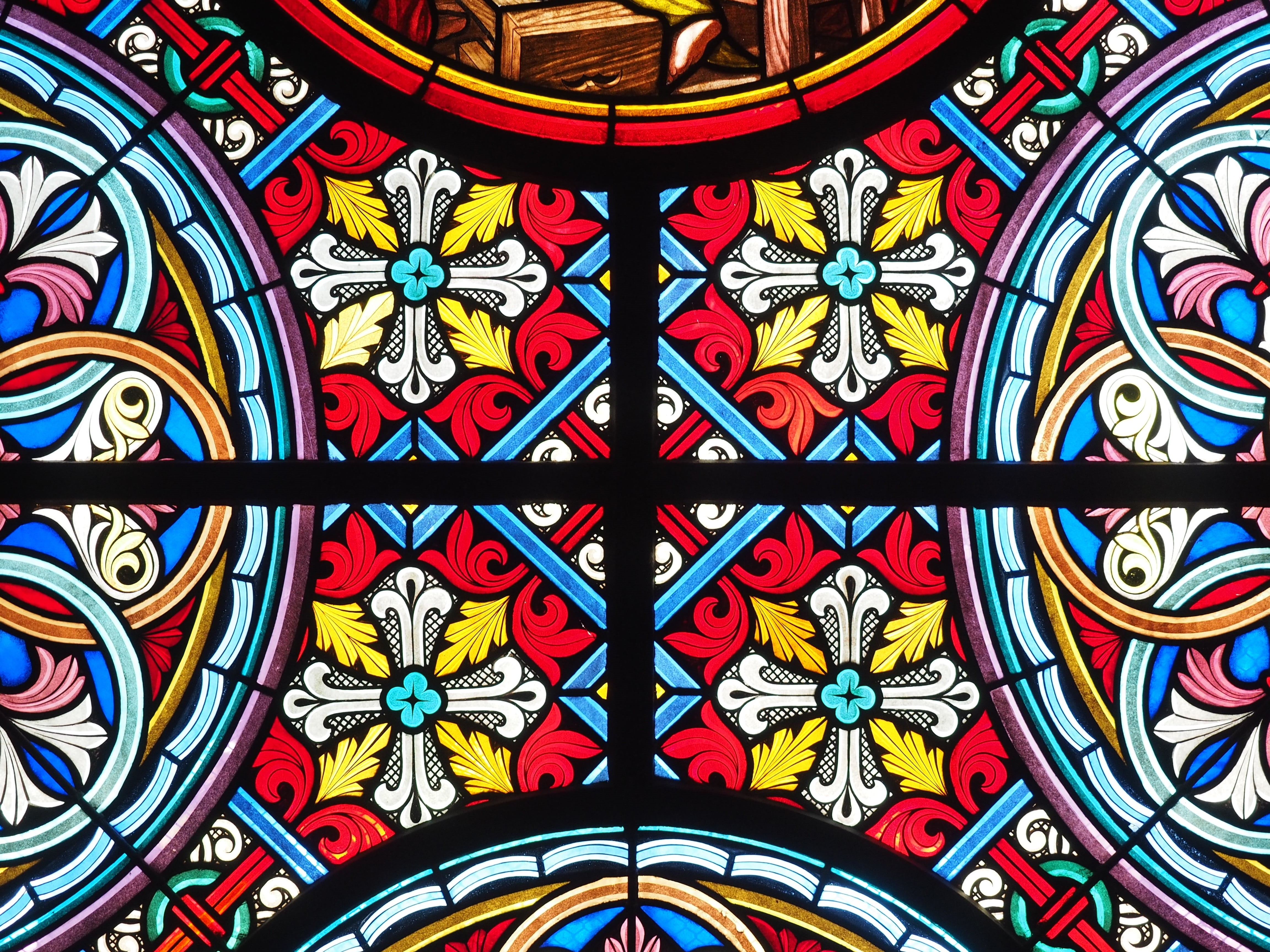 pattern, architecture, stained glass, creativity, indoors, full frame, window, glass window, place of worship, floral, architecture and art, basel cathedral, HD Wallpaper