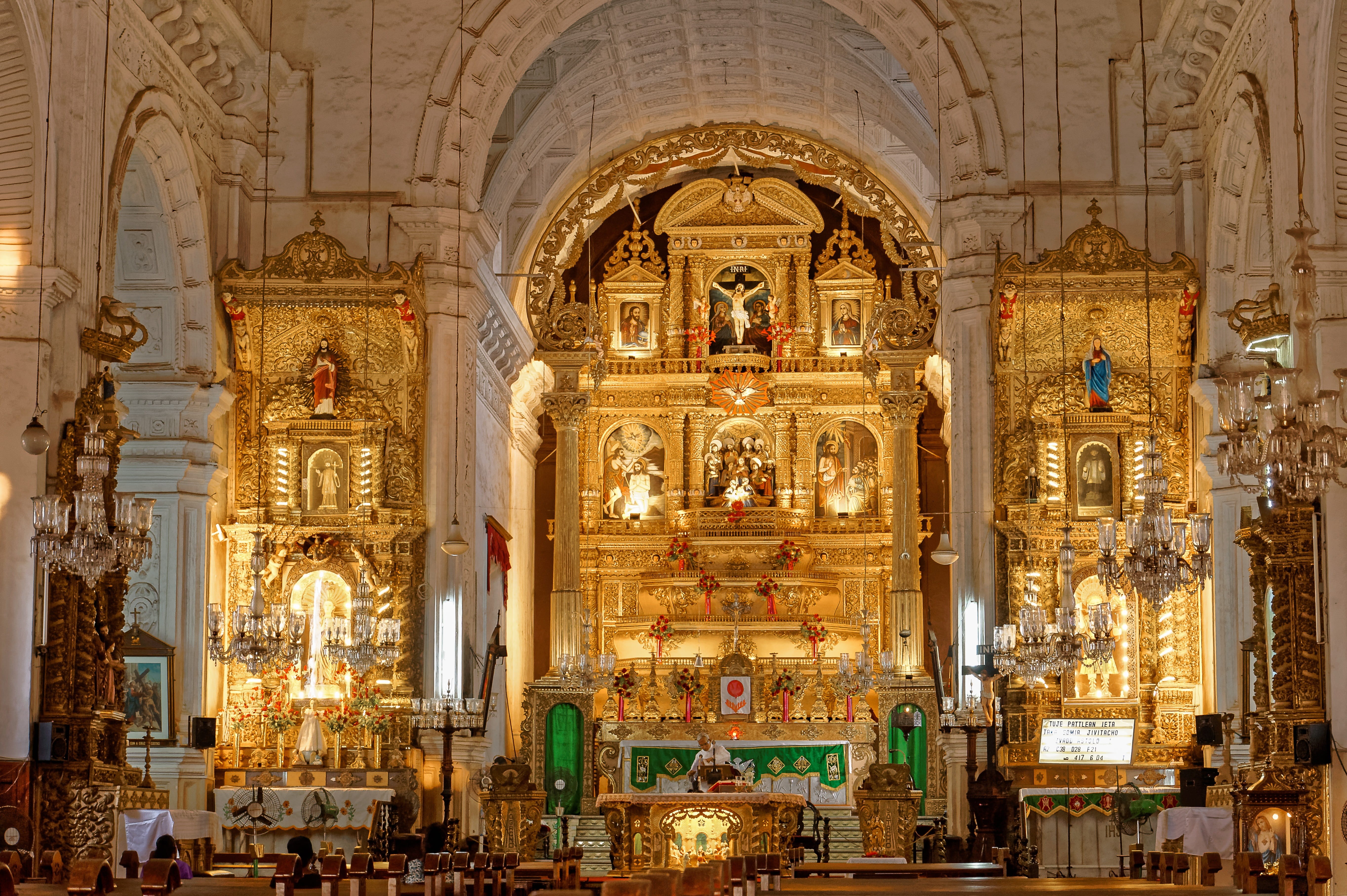 cathedral, colored, art, building, brass, worship, belief, inside, ceiling, travel destinations, creativity, chapel, mural, religion, catholicism, travel, HD Wallpaper