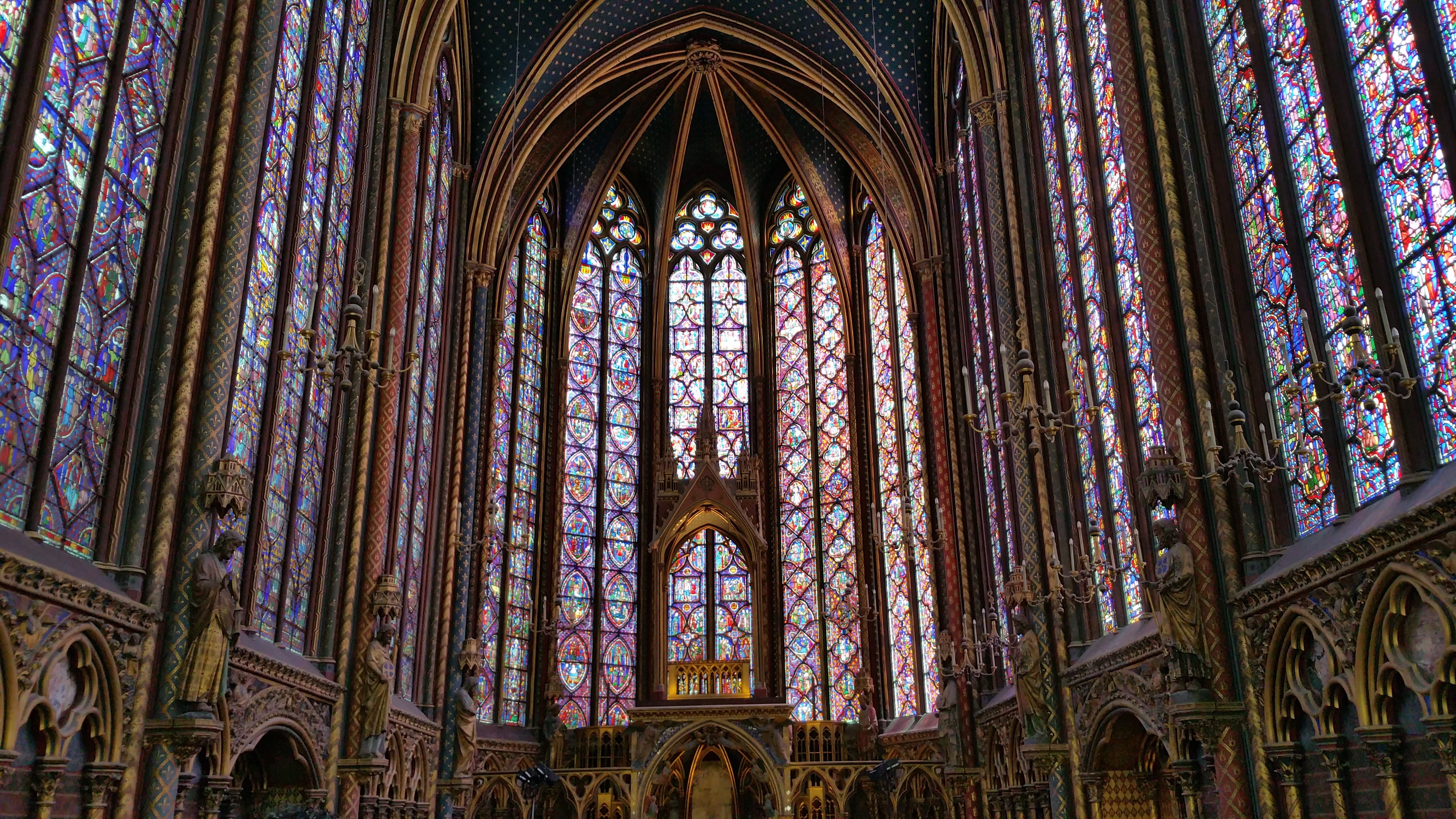glass, sainte, gothic style, architectural column, architecture, religion, place of worship, stained glass, architecture and art, ornate, building, built structure, HD Wallpaper