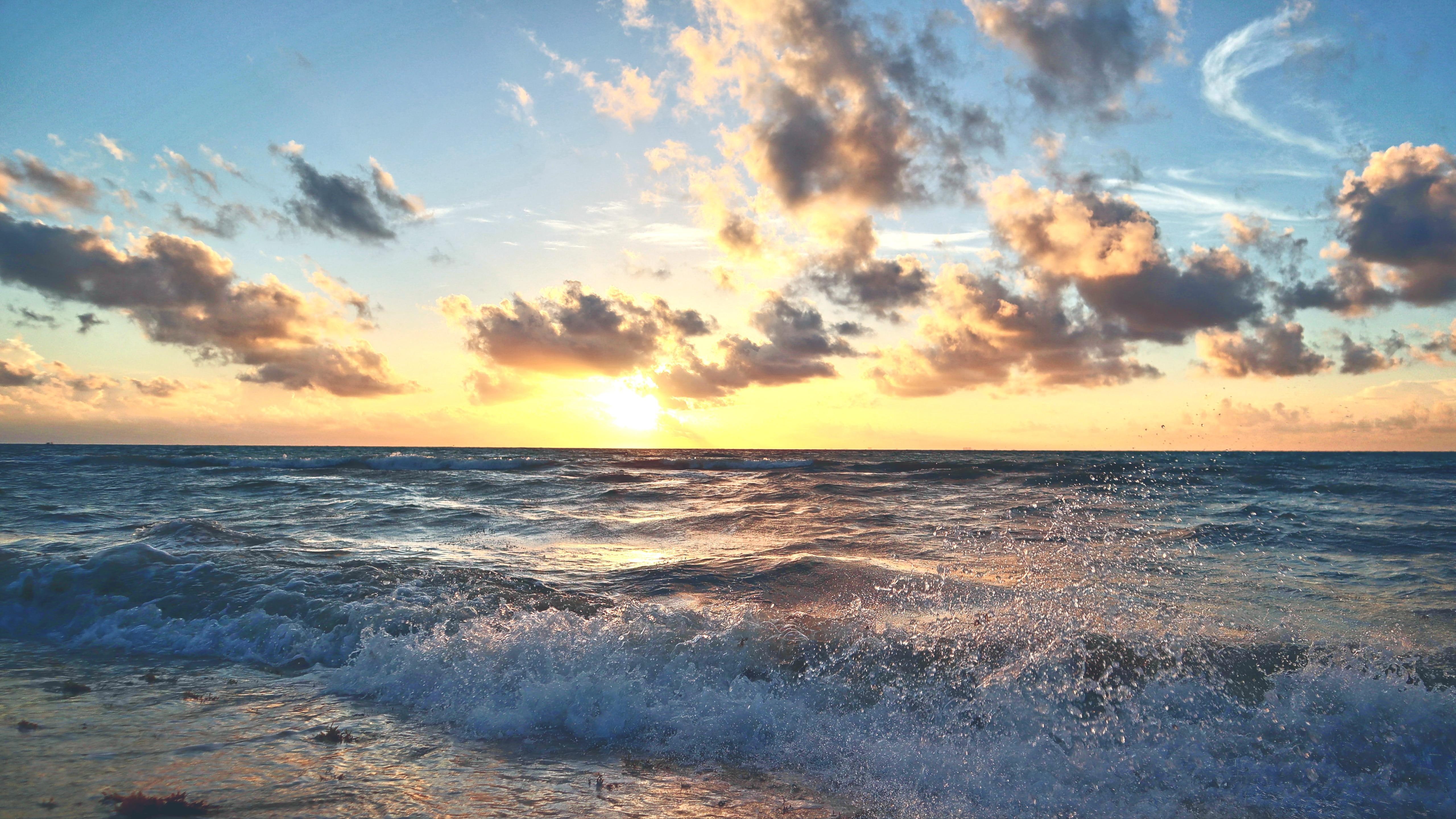 mayan riviera, morning, ocean, sea, quintana roo, sunlight, playacar, dawn, 5K, mexico, wave, horizon, yucatan, HD Wallpaper