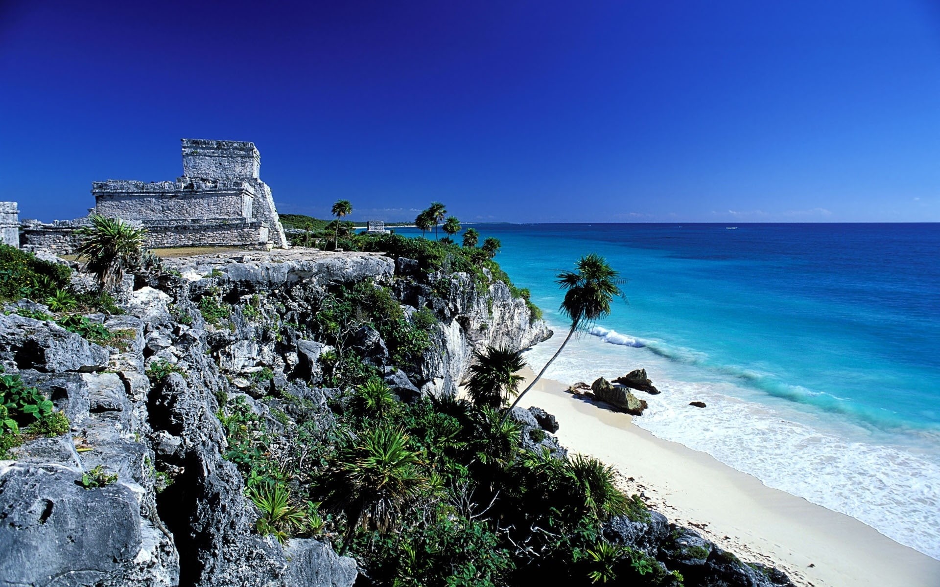tulum, cliff, sea, mexico, mayan ruins, gray, history, 1080P, summer, HD Wallpaper