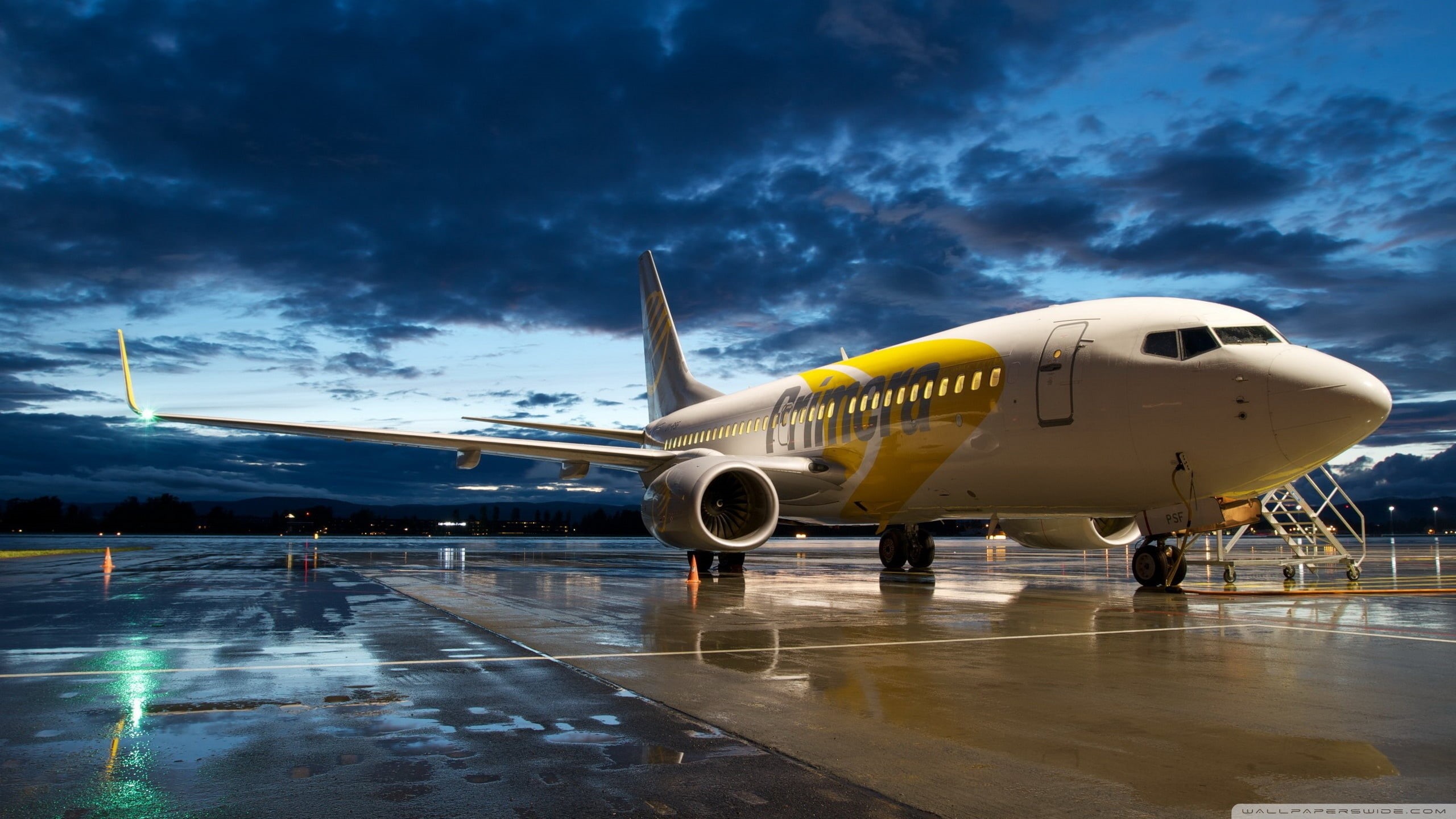 dusk, avion, commercial airplane, day, outdoors, mode of transportation, jet, airplane, road, airport runway, stationary, wet, cloud - sky, civil, no people, HD Wallpaper