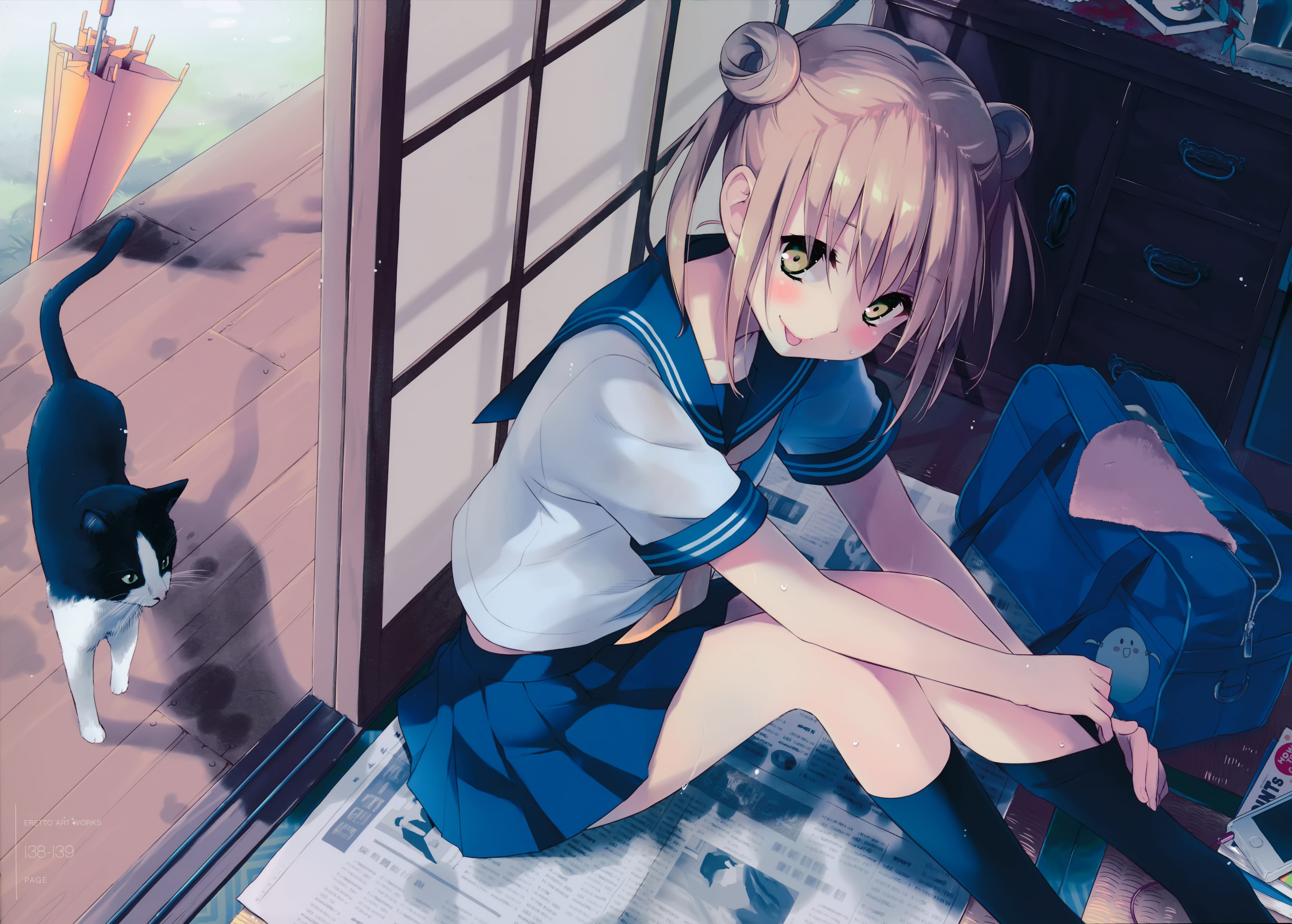 portrait, hairbun, young adult, day, beauty, human representation, hairstyle, fashion, full length, school uniform, anime girls, 4K, beautiful woman, schoolgirl, HD Wallpaper