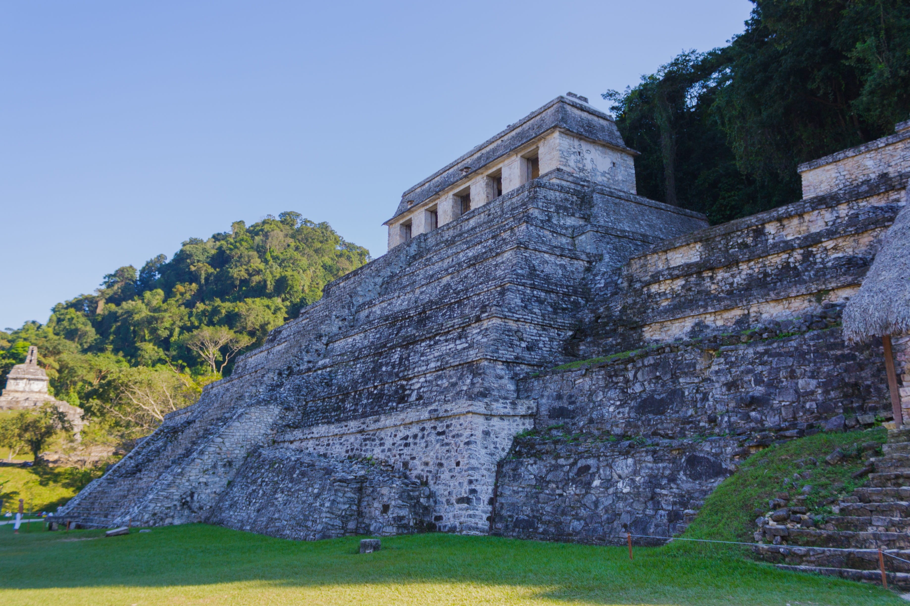 landmark, day, outdoors, ancient, history, travel destinations, spring, tourism, temple, architecture, mayan, prehispanic, chiapas, nature, outside, 2K, HD Wallpaper