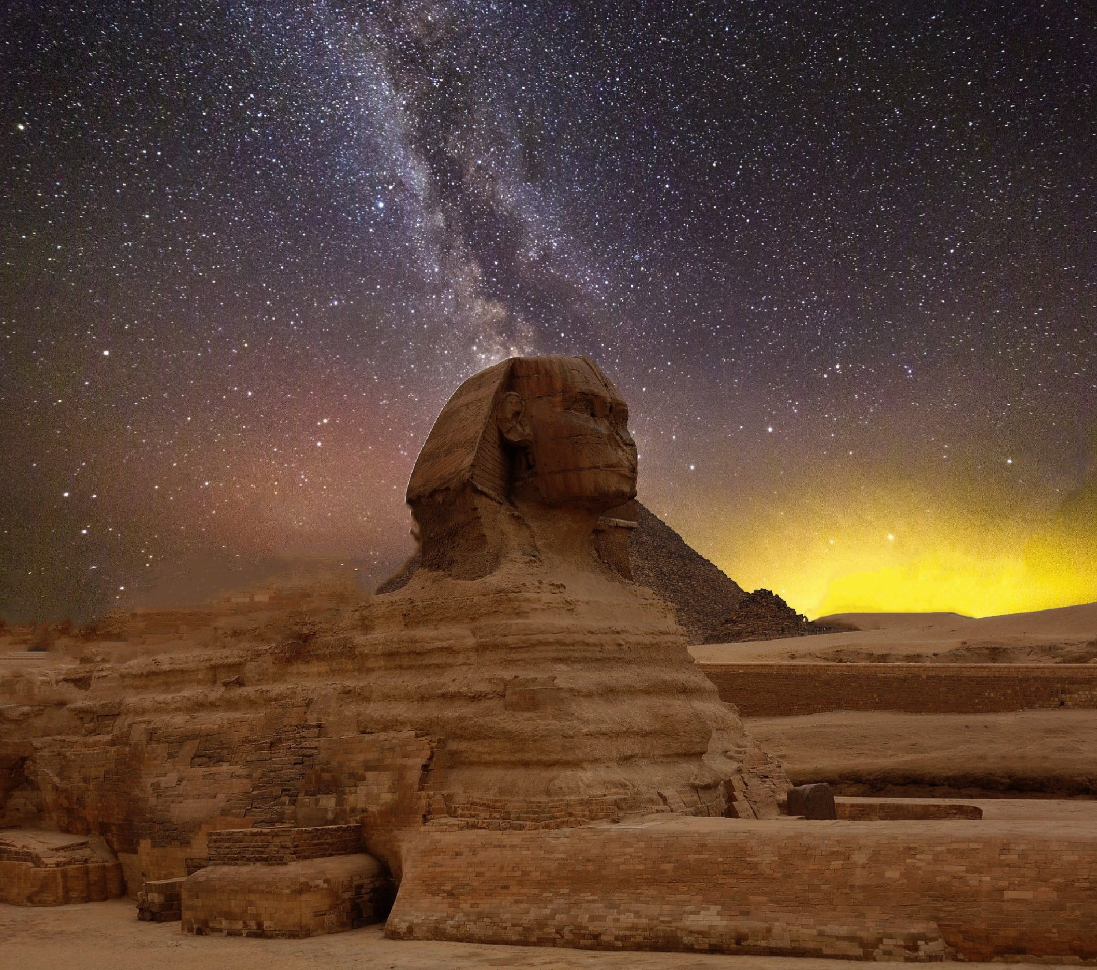 travel, history, art, ancient, temple, 1080P, galaxy, sky, no people, desert, night, travel destinations, landscape, space, dawn, sun, great, solid, religion, HD Wallpaper