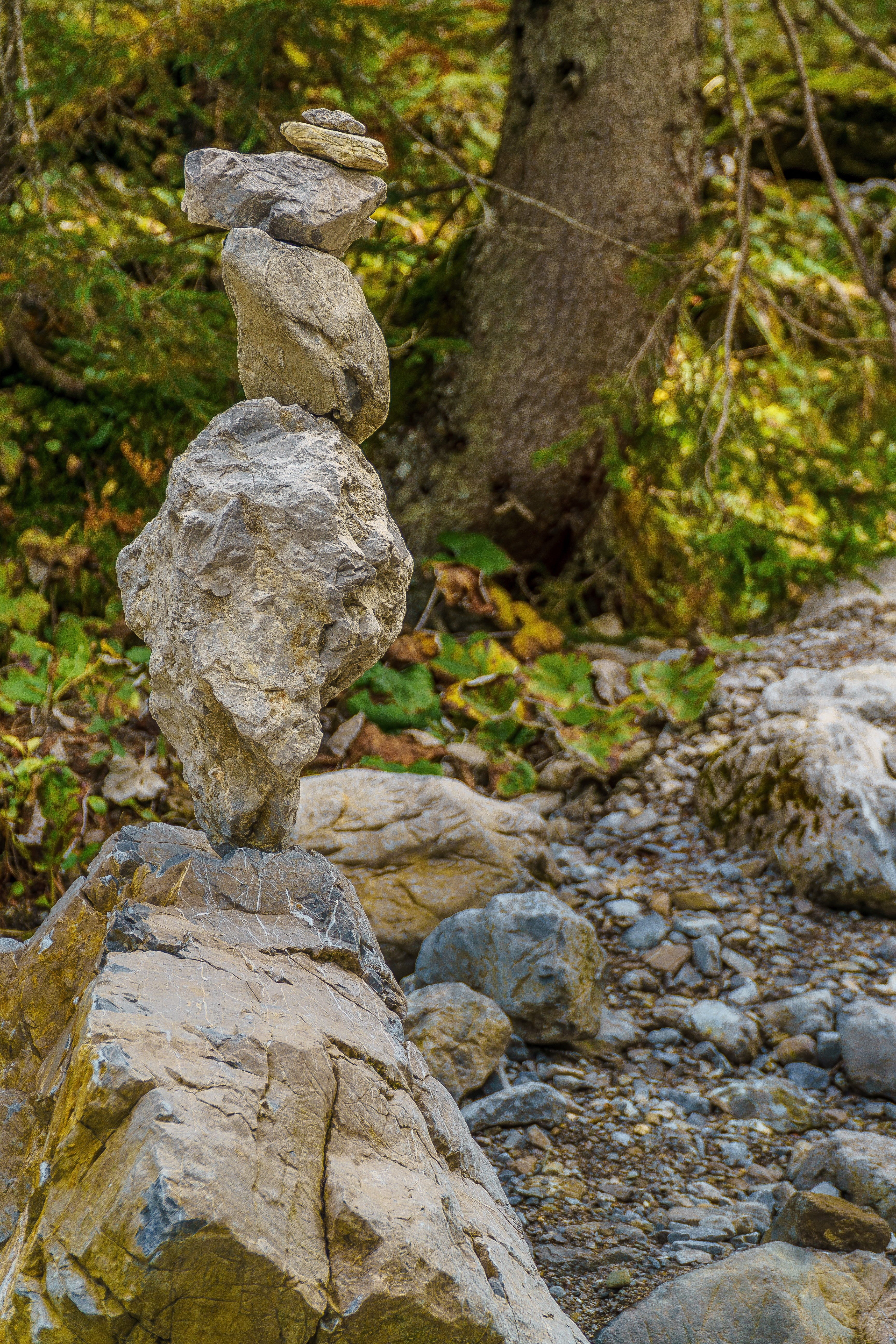panorama, outdoors, landscape, stone pyramids, zen-like, stone, balance, solid, vision, forest, tranquility, trees, nature, autumn, stack, textured, allgäu, Phone HD Wallpaper