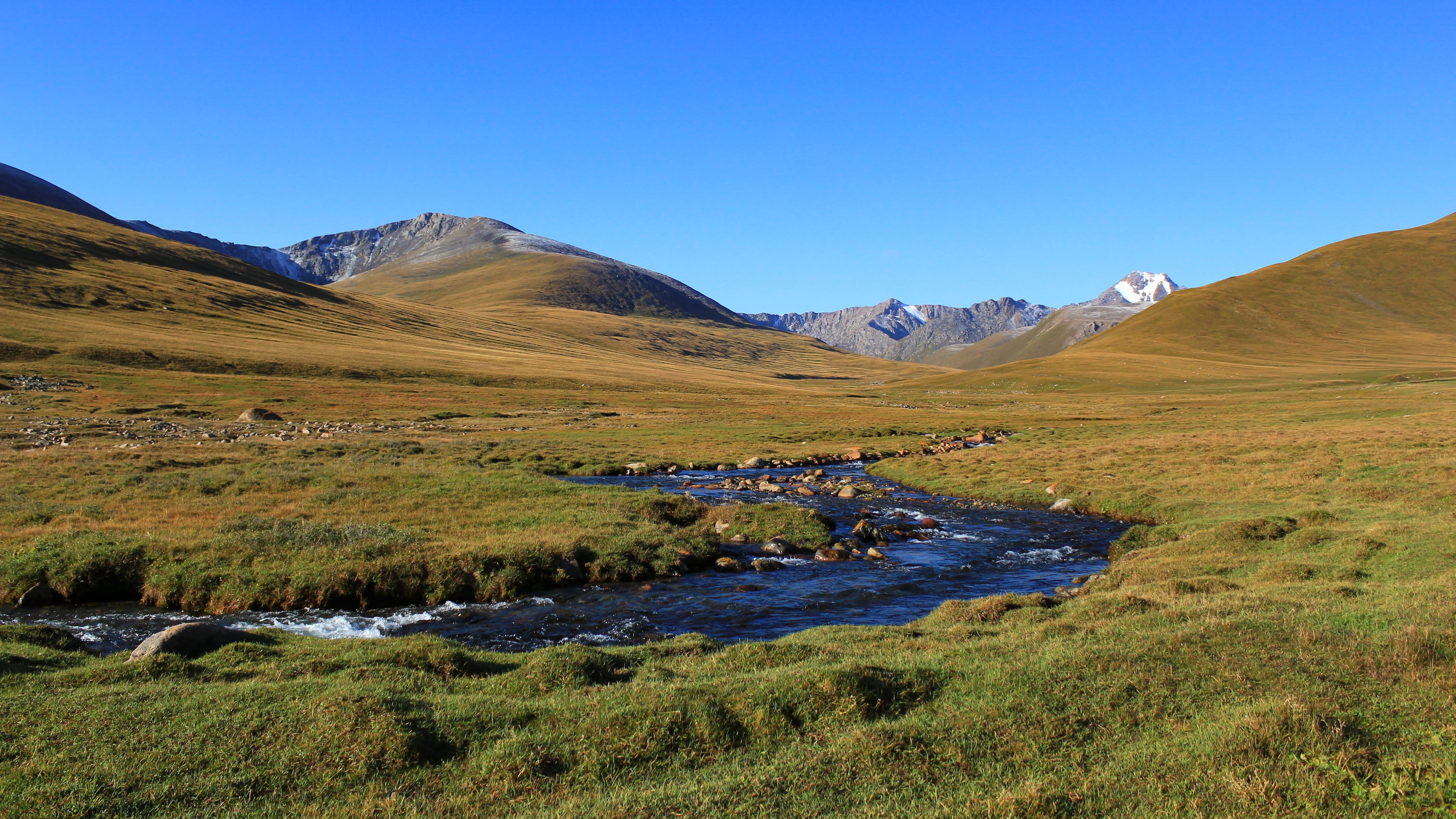 kyrgyzstan, mountain peak, semi-arid, water, hiking, mountain, brook, mountains, distant, clear, outdoors, torrent, land, blue, slope, scenics - nature, HD Wallpaper