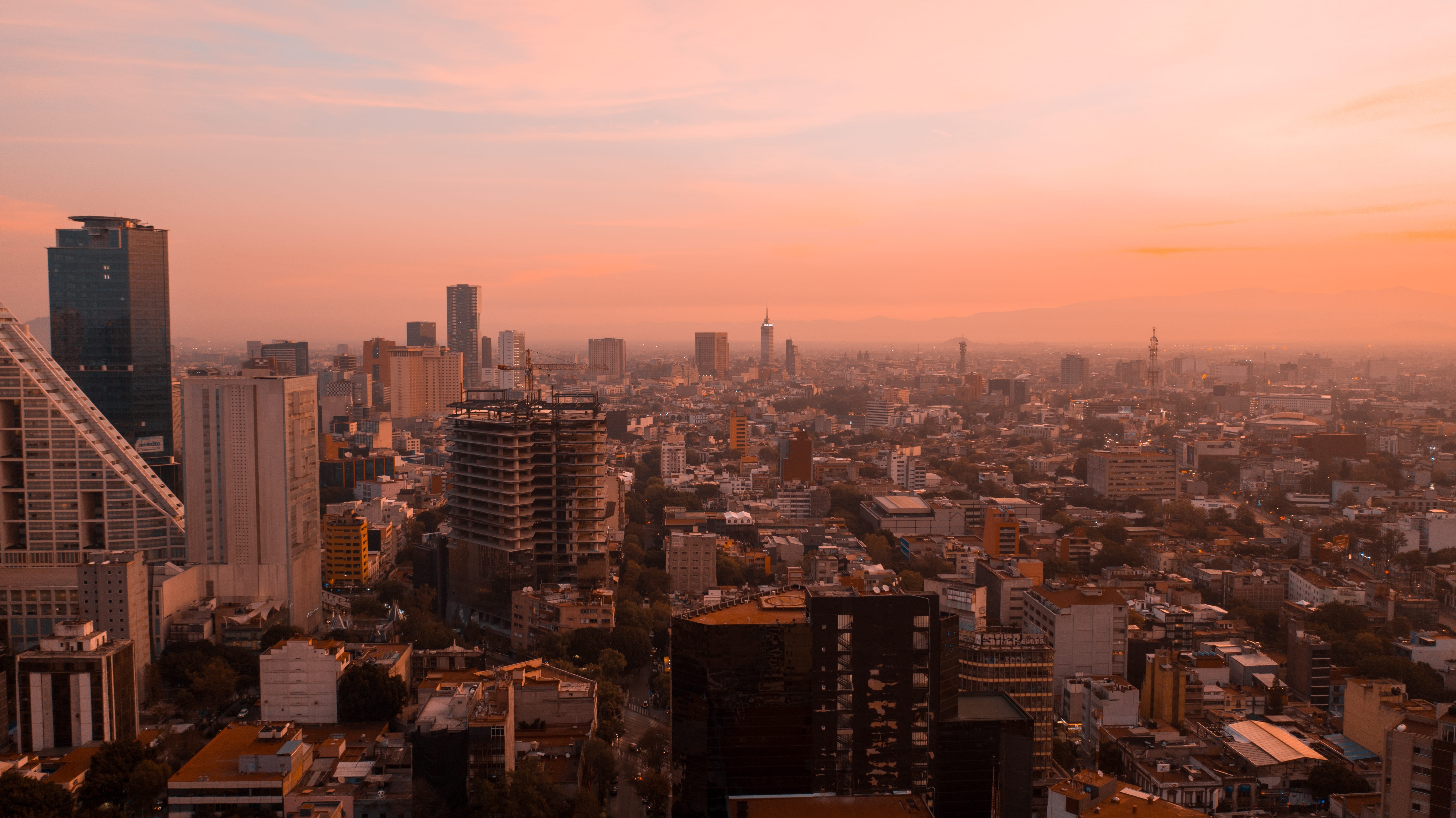 mavic 2 pro, drone, sunrise, reforma, building, sunset, residential district, outdoors, torre latino, dji, built structure, cityscape, financial district, HD Wallpaper
