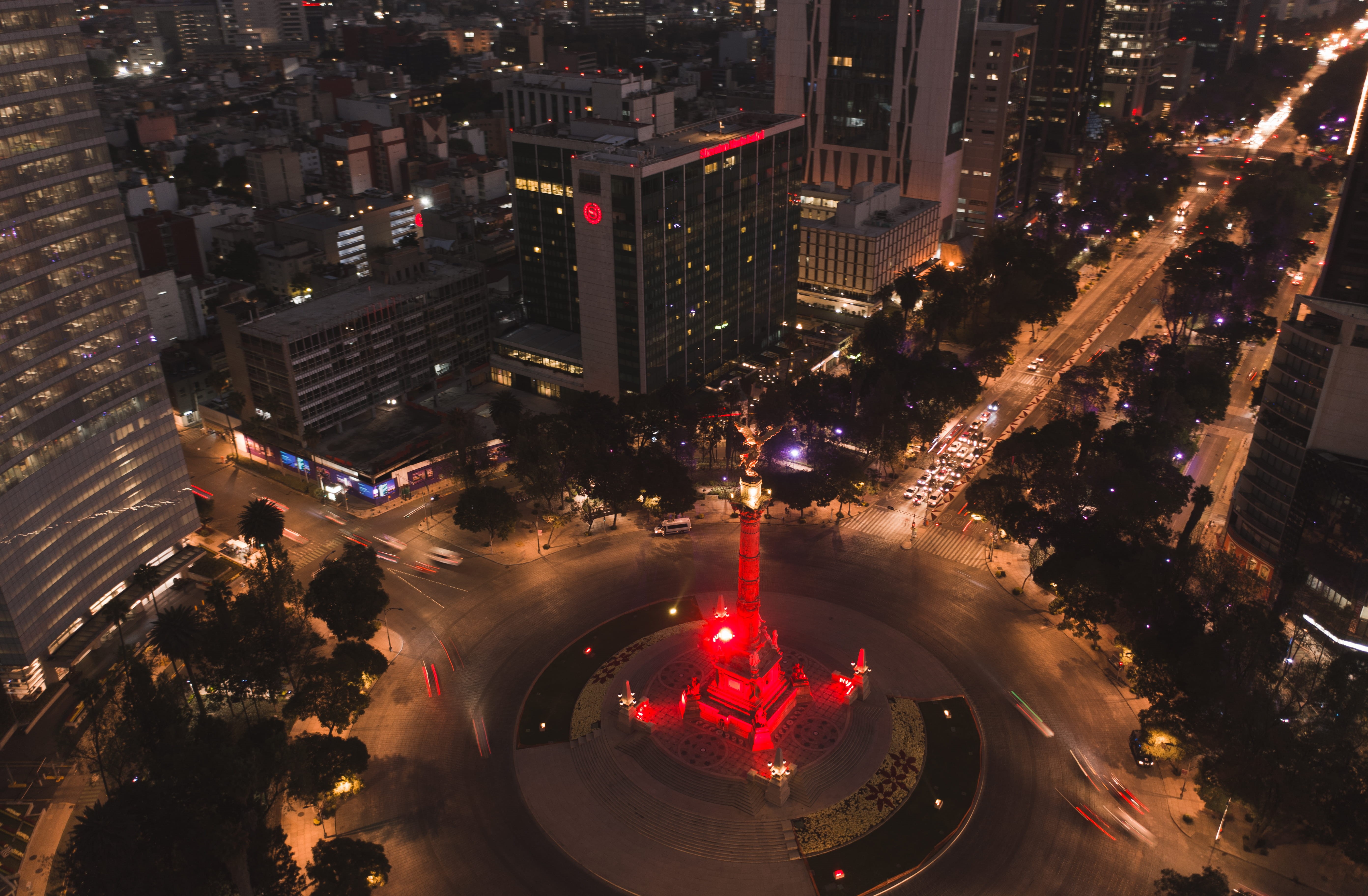 transportation, built structure, street, nature, angel independence, building exterior, drone, angel, city street, skyscraper, building, car, no people, HD Wallpaper