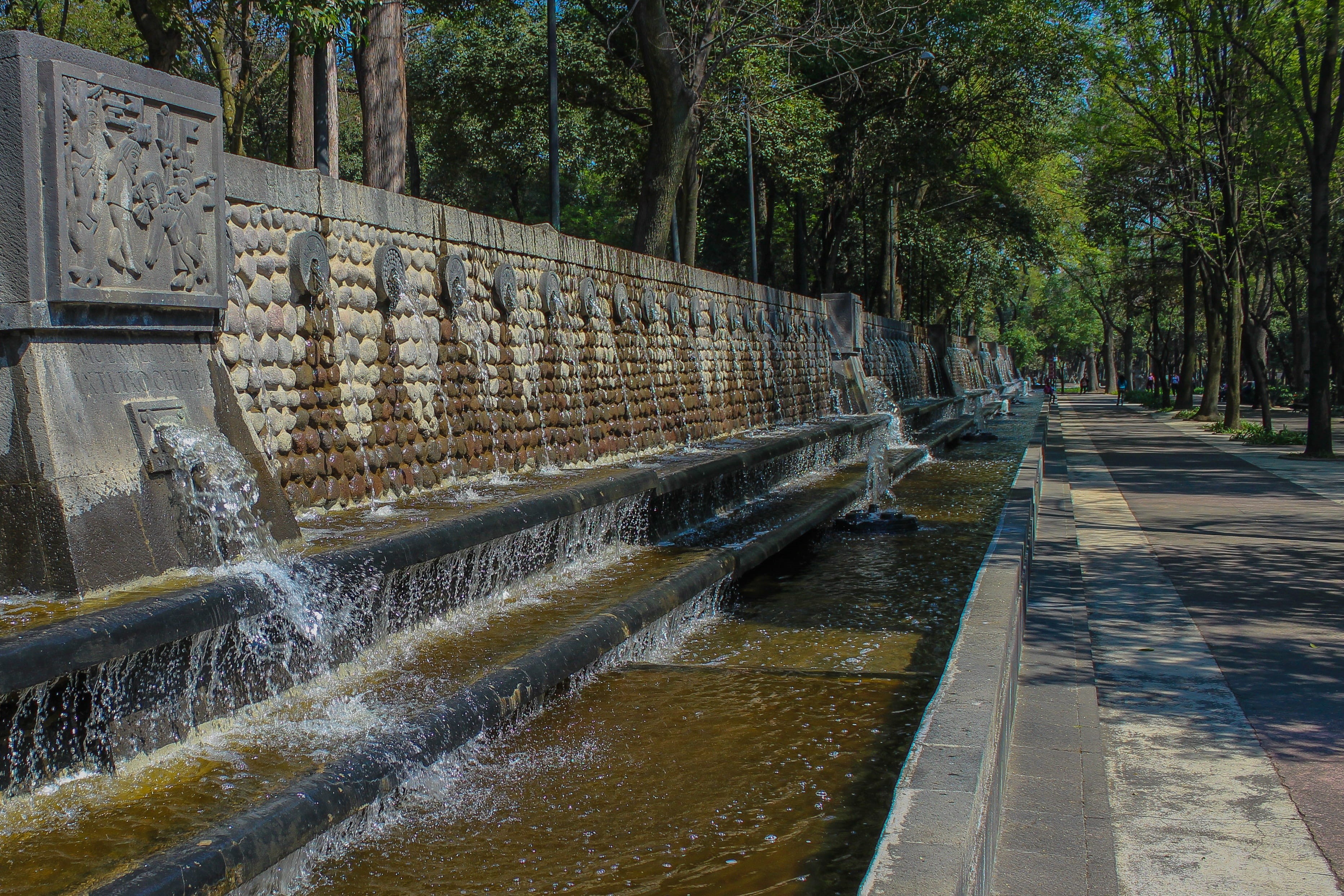 mexico, tree, canal, monument, architecture, civilization, waterfall, waterfront, old, outdoors, fountain, ancient, 2K, plant, no people, landmark, méxico, HD Wallpaper